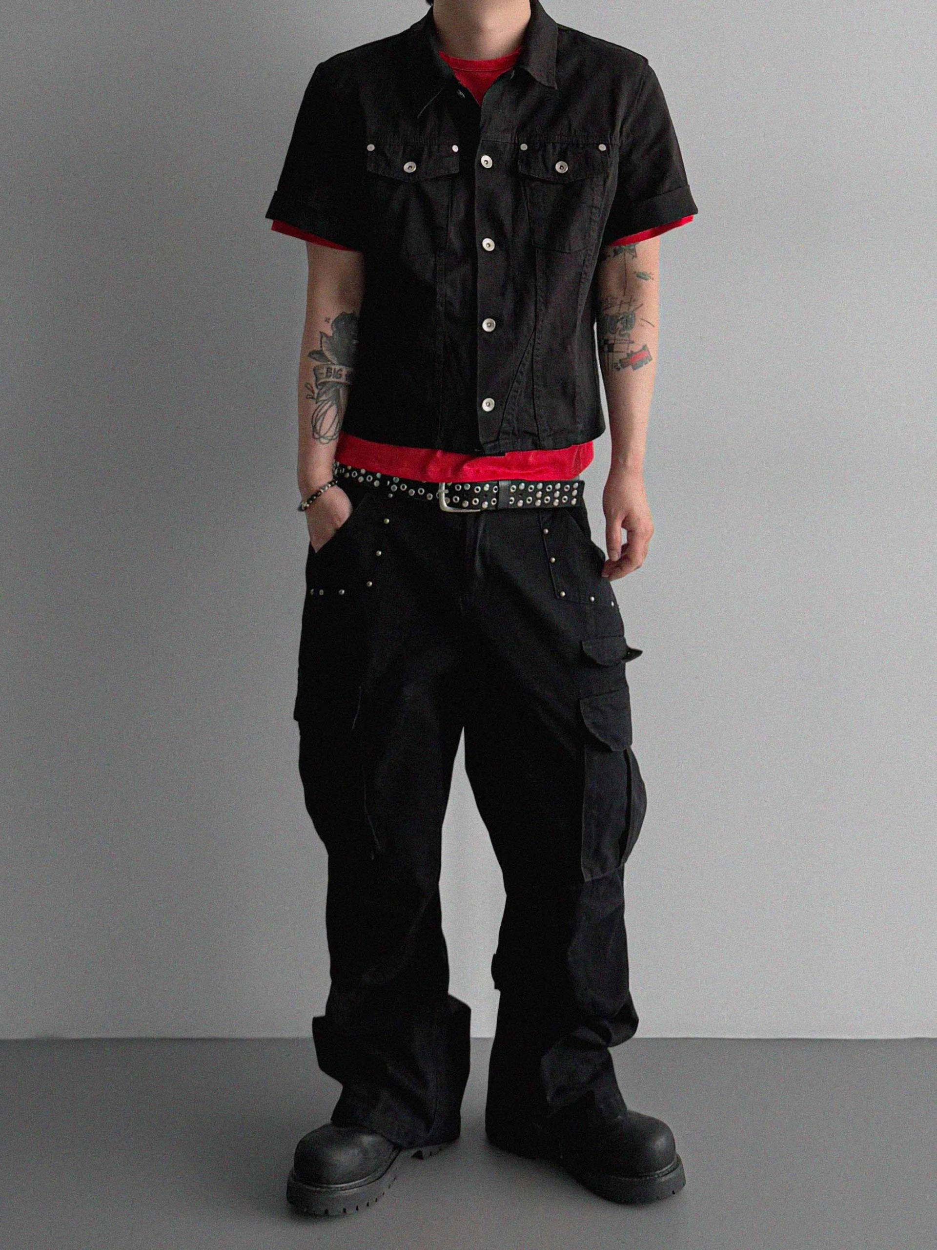 Dying stud cargo flared pants