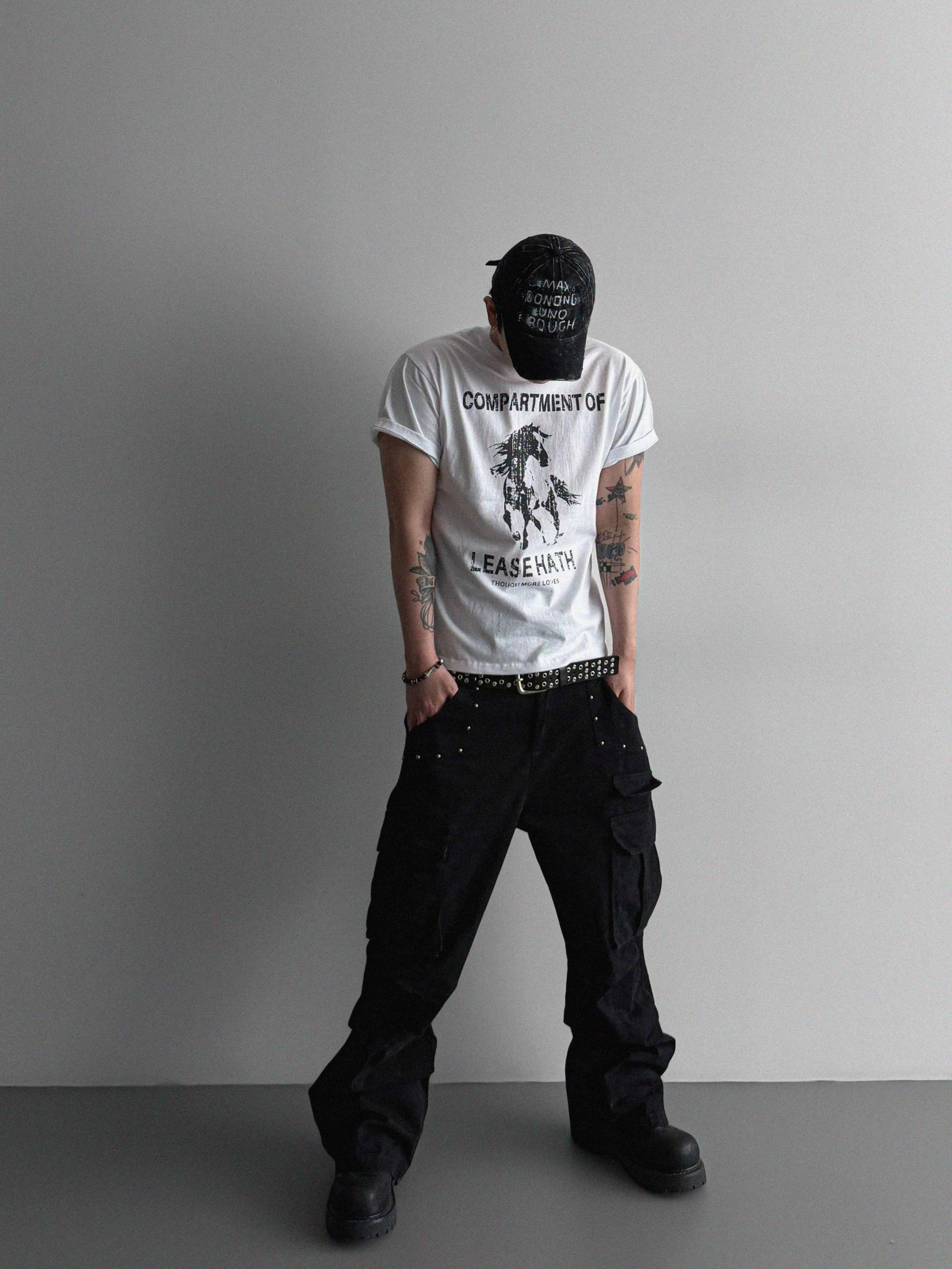 Dying stud cargo flared pants