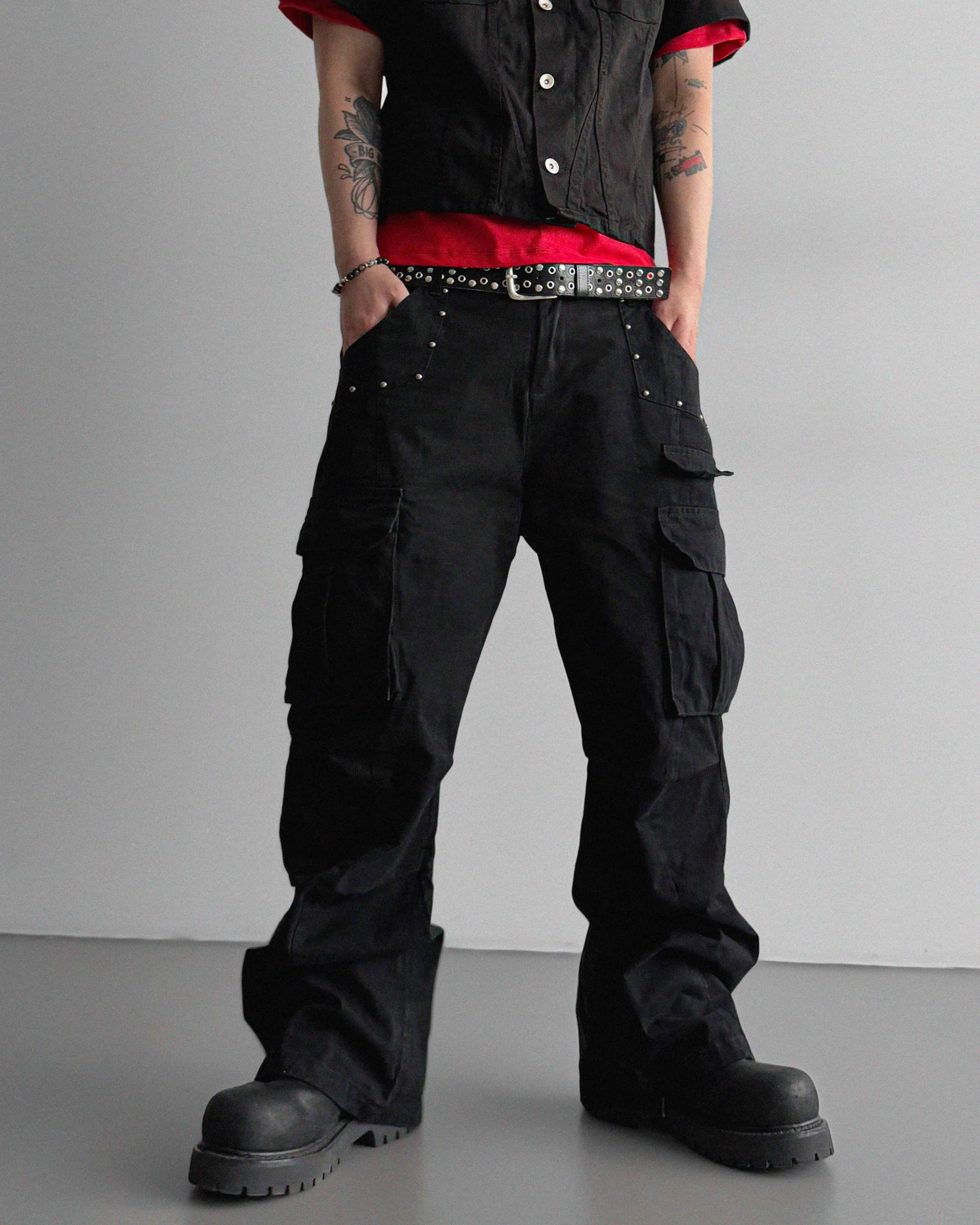 Dying stud cargo flared pants