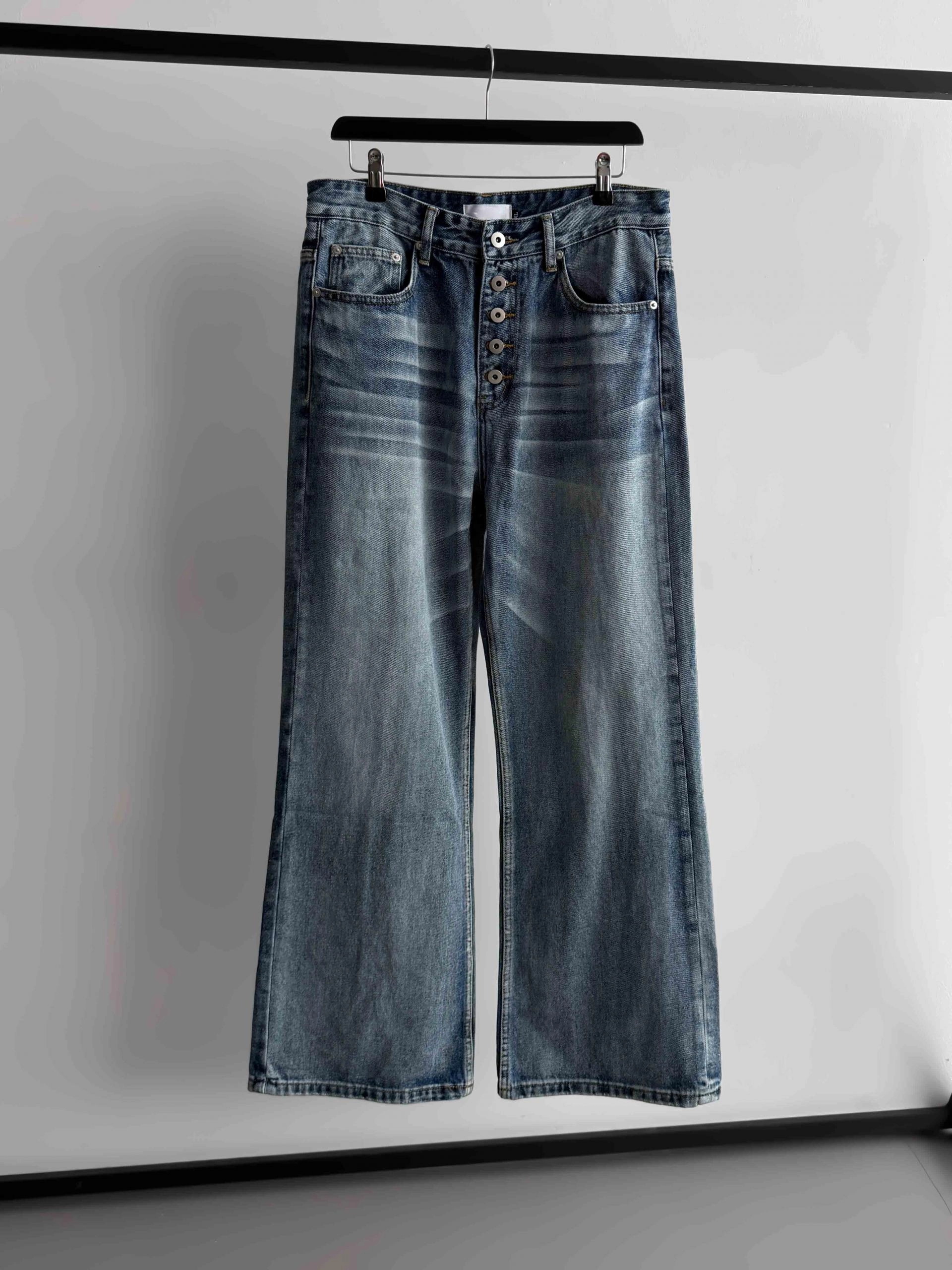 Button fly flare denim pants