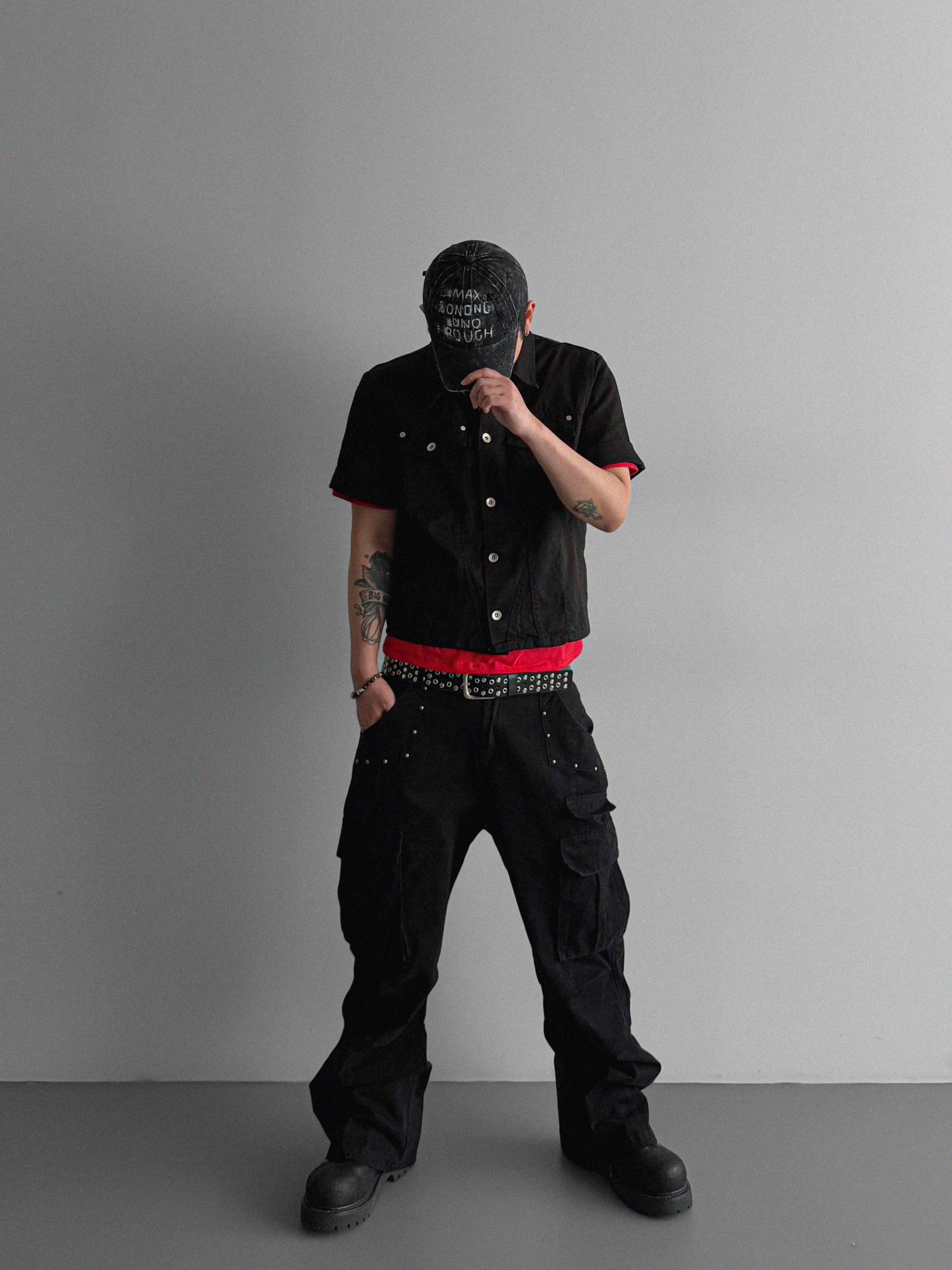 Dying stud cargo flared pants
