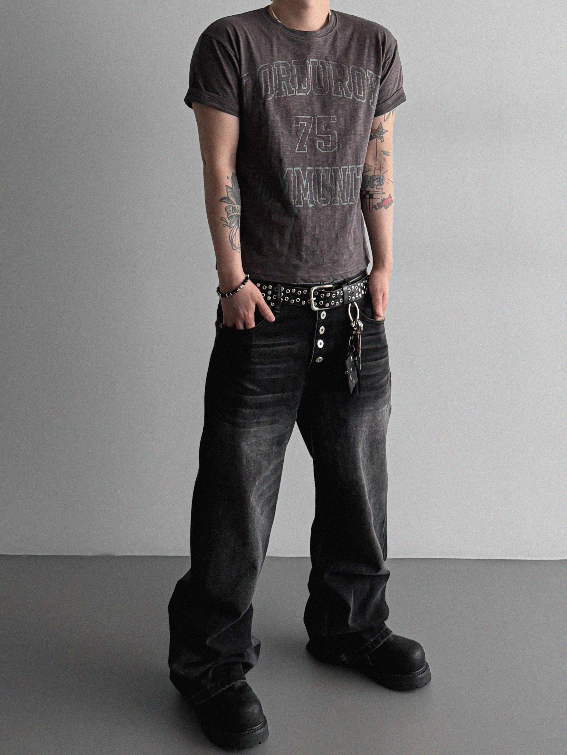 Button fly flare denim pants