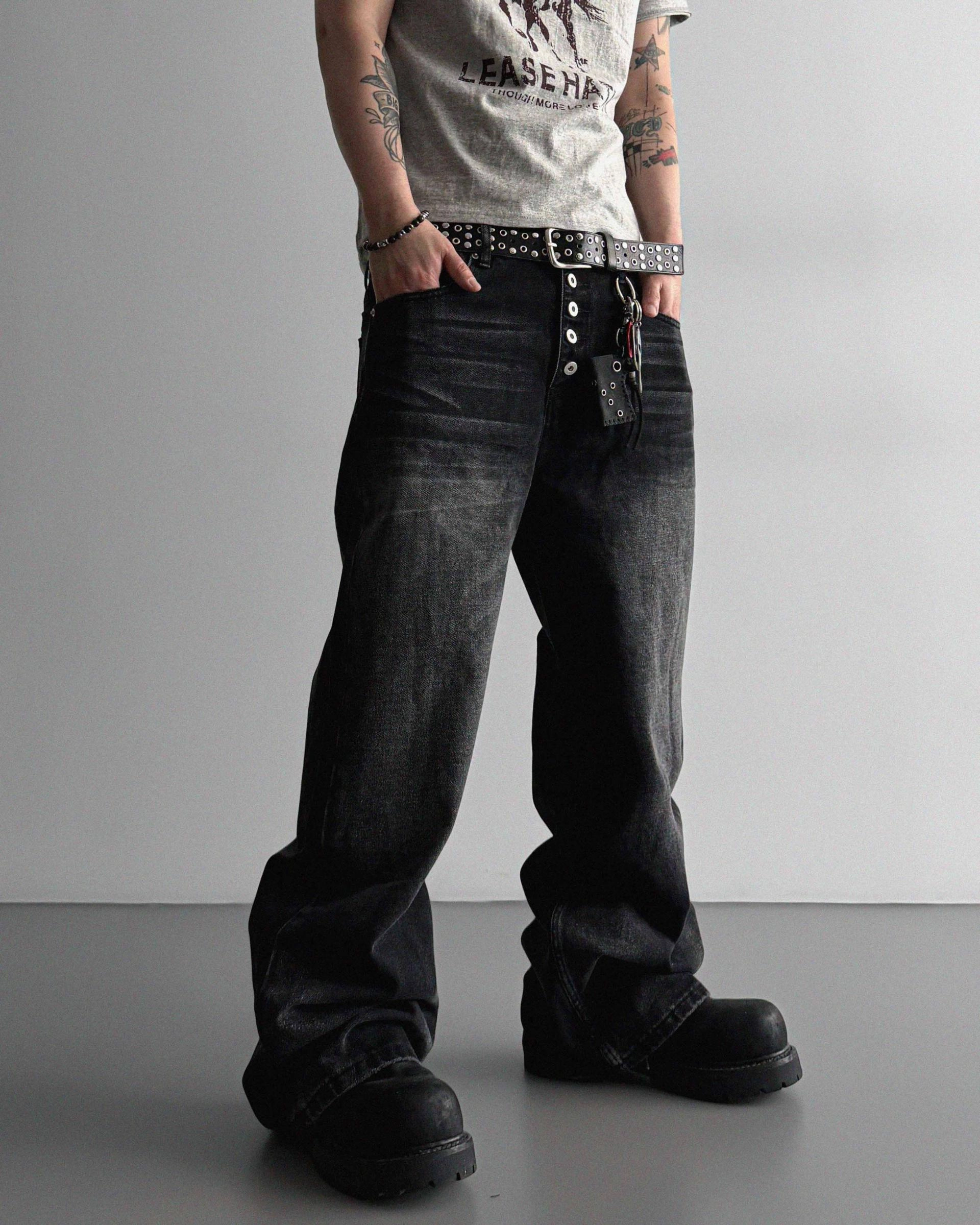 Button fly flare denim pants