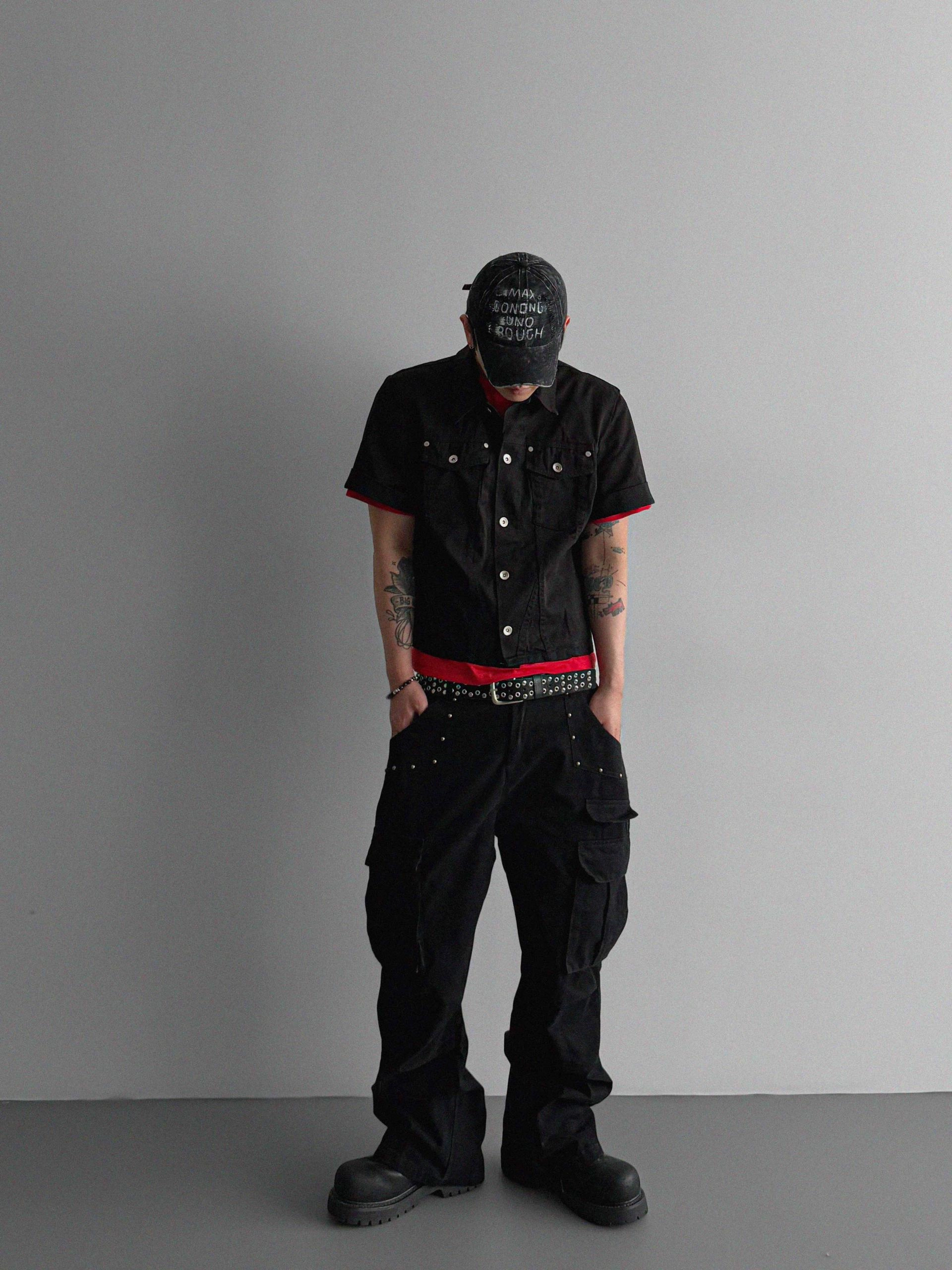 Dying stud cargo flared pants