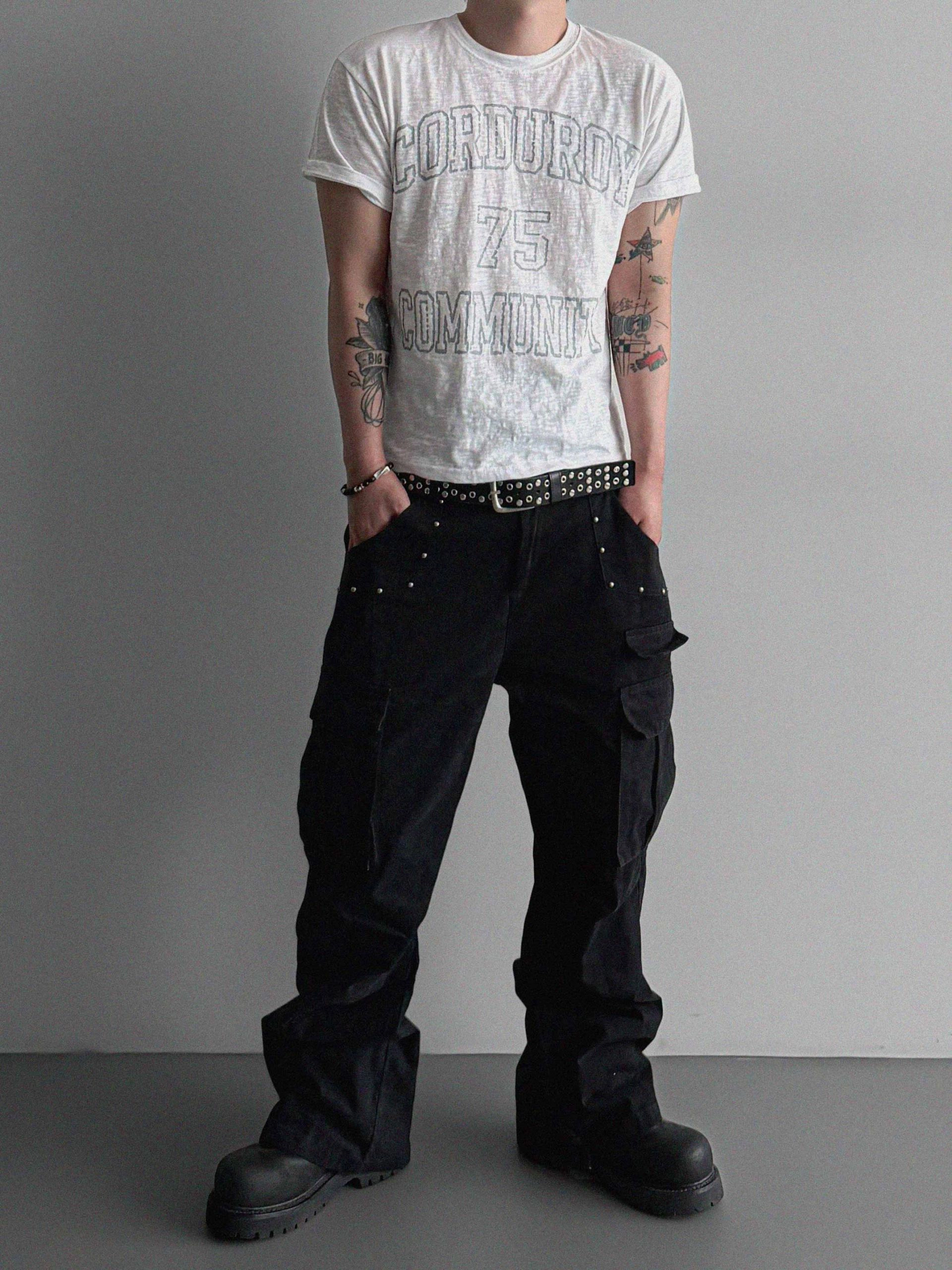 Dying stud cargo flared pants