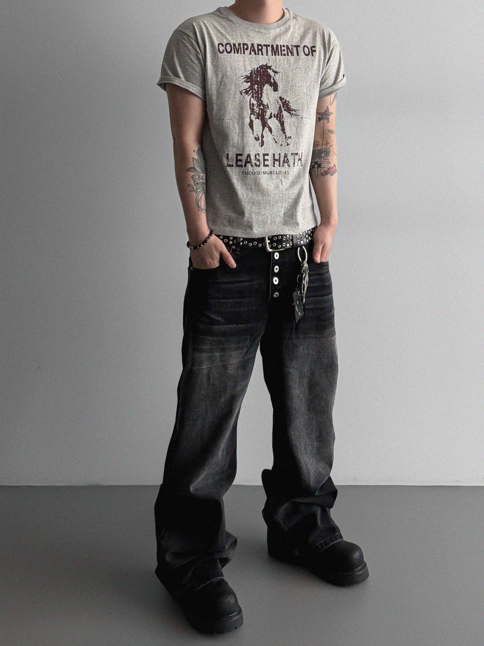 Button fly flare denim pants