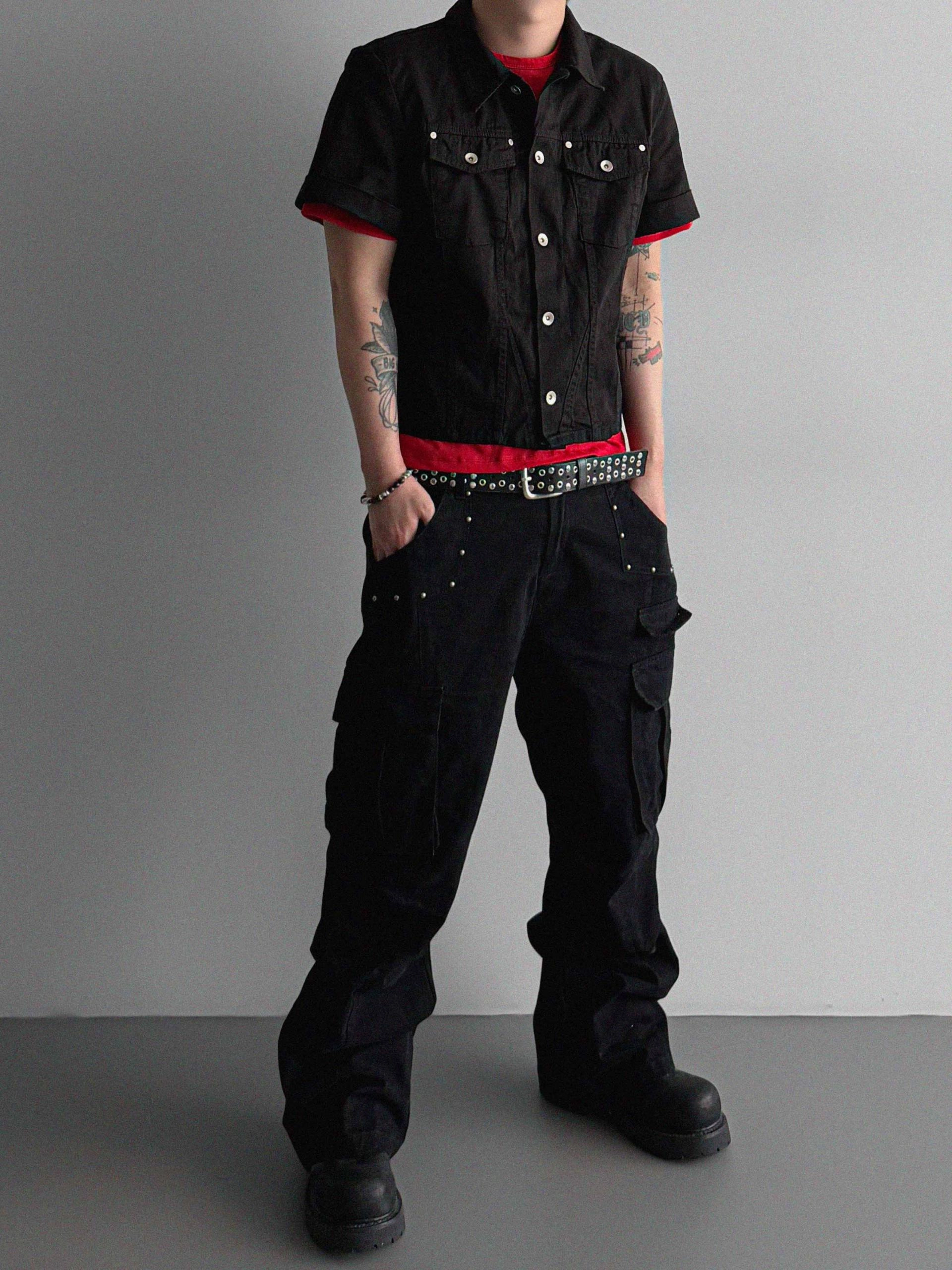 Dying stud cargo flared pants