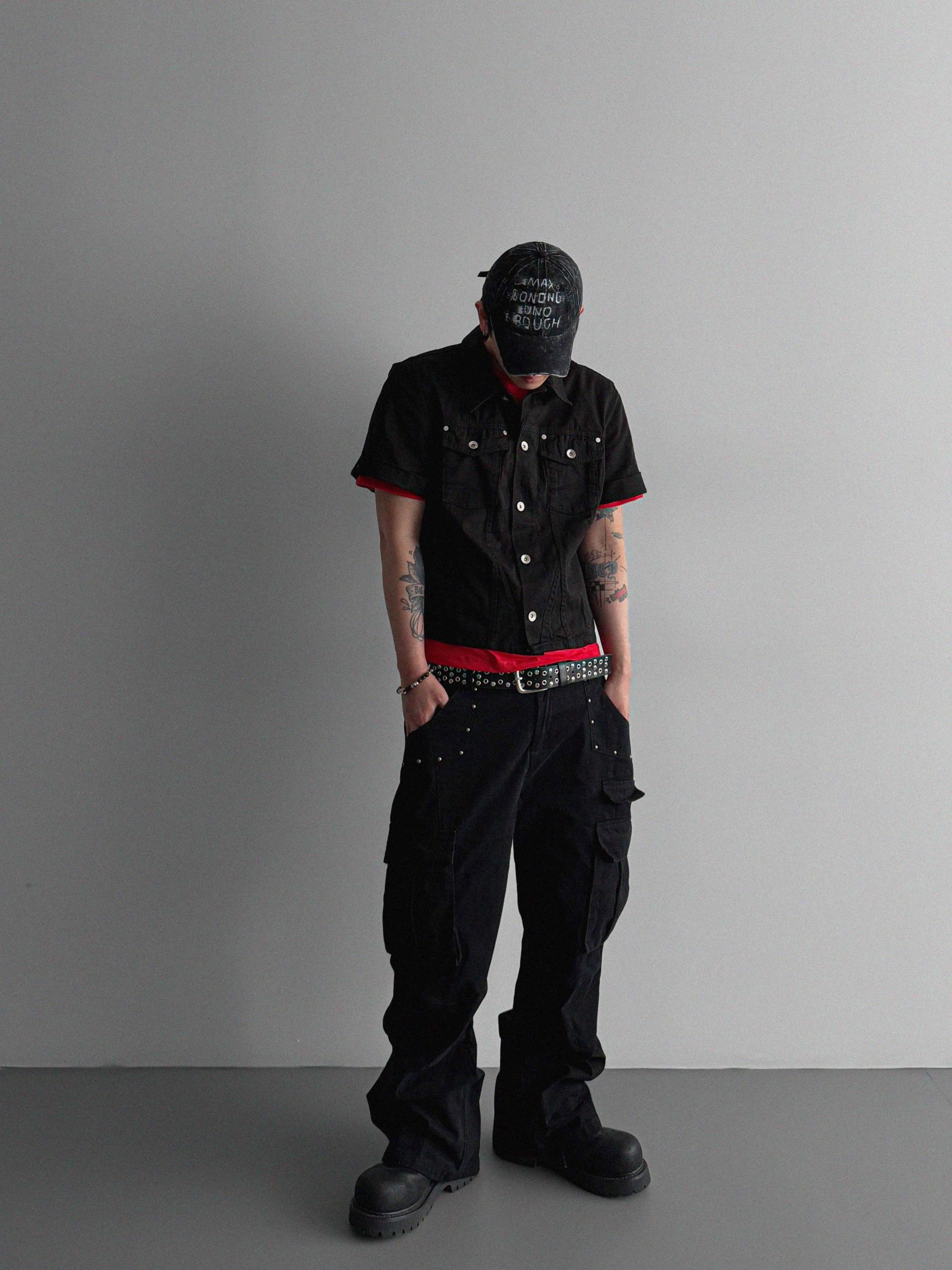 Dying stud cargo flared pants