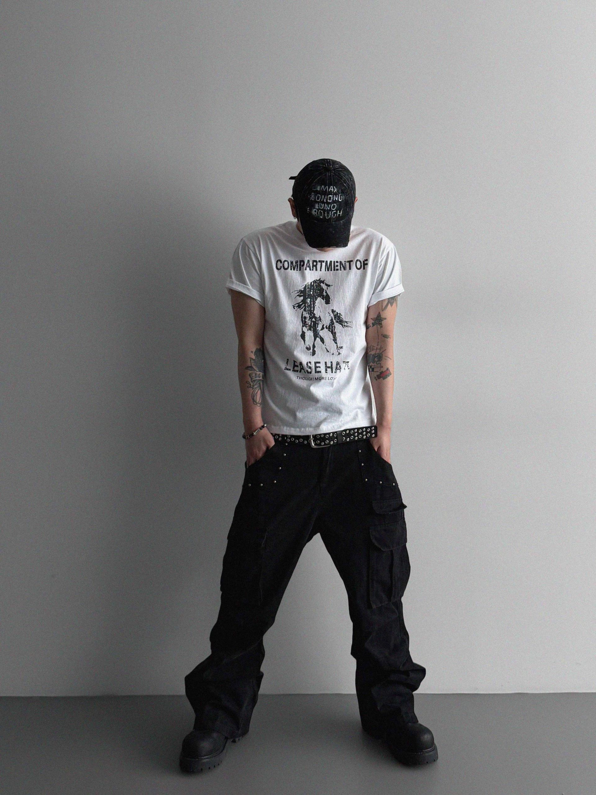 Dying stud cargo flared pants