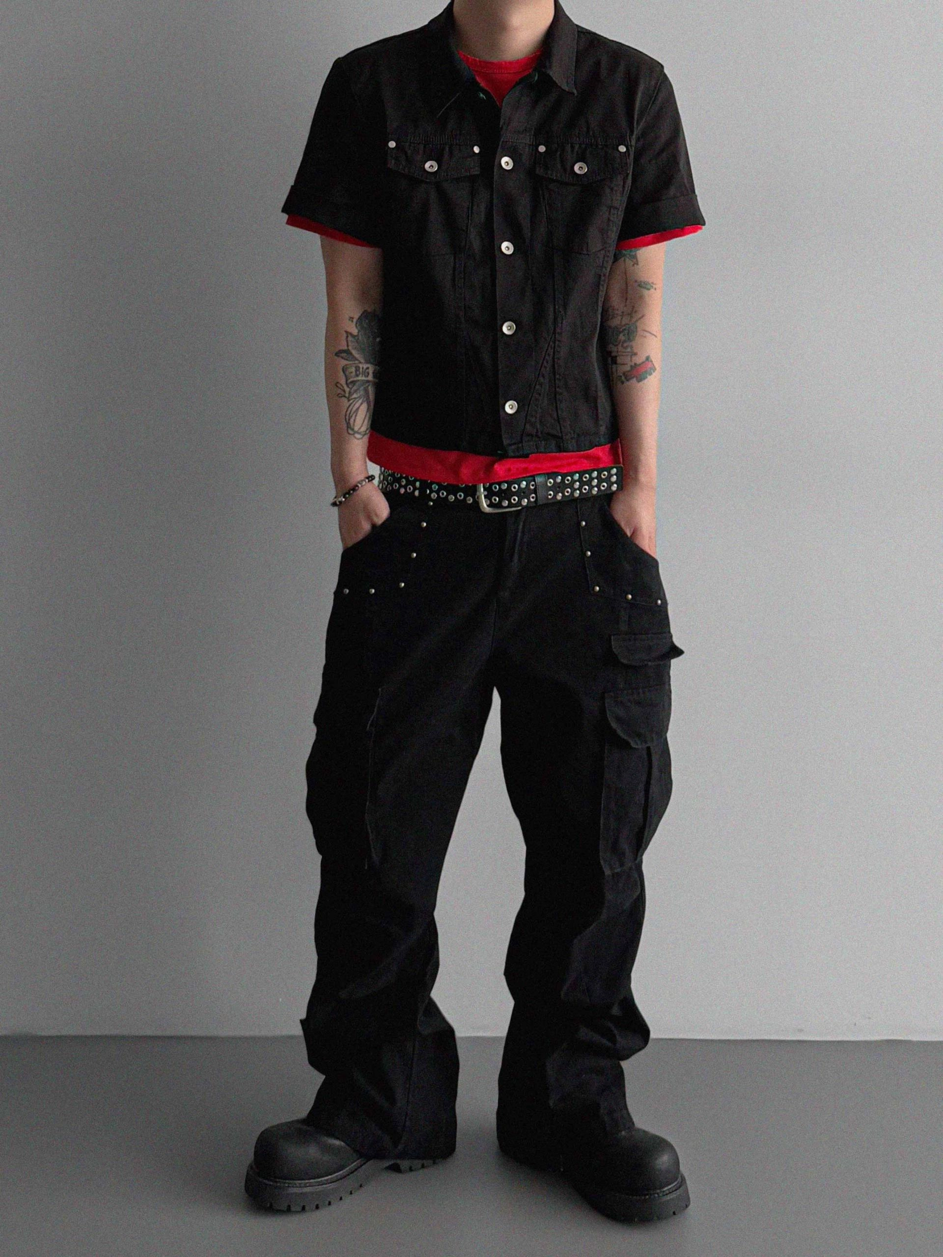 Dying stud cargo flared pants