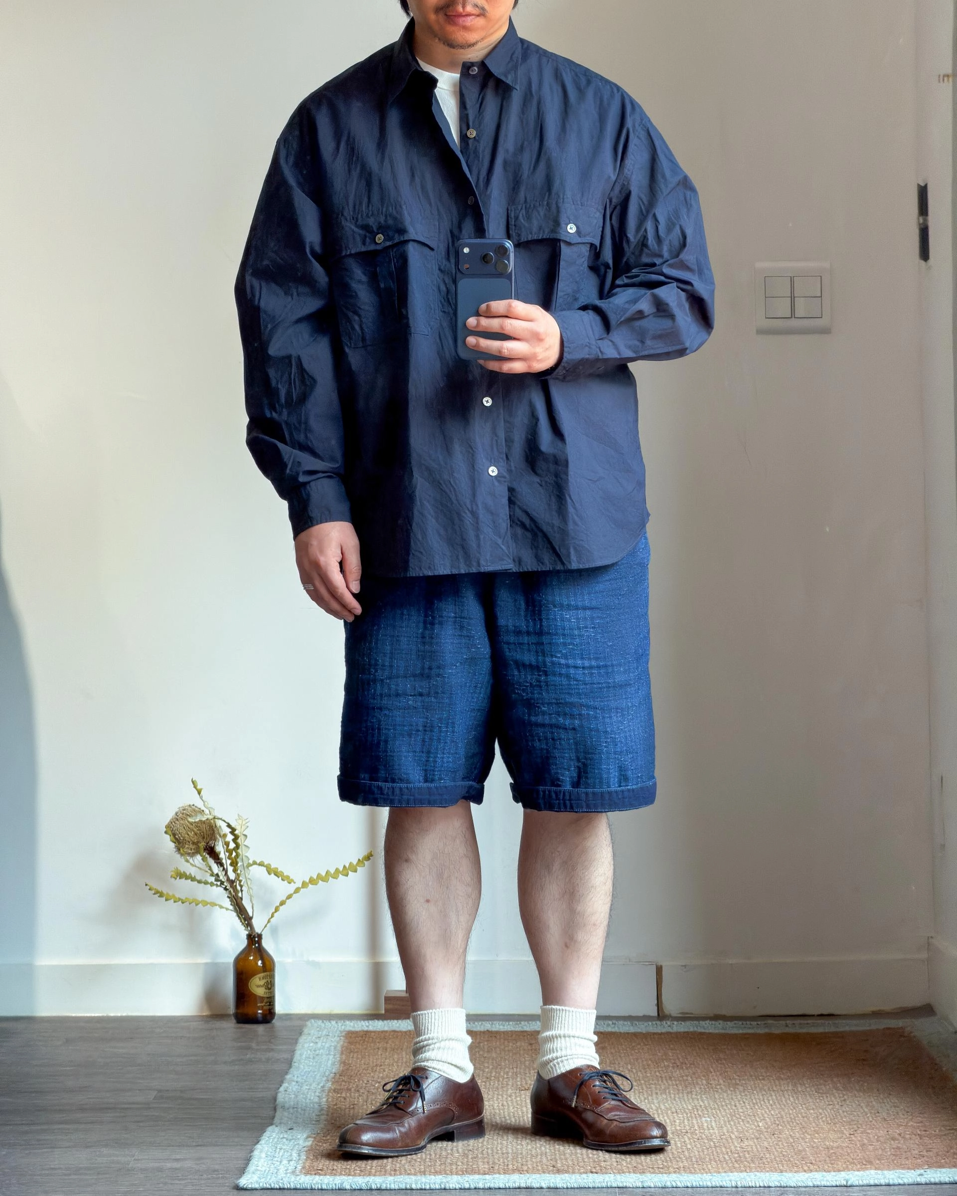 Porter Classic [포터 클래식] - Roll Up Traveler's Shirt - Navy