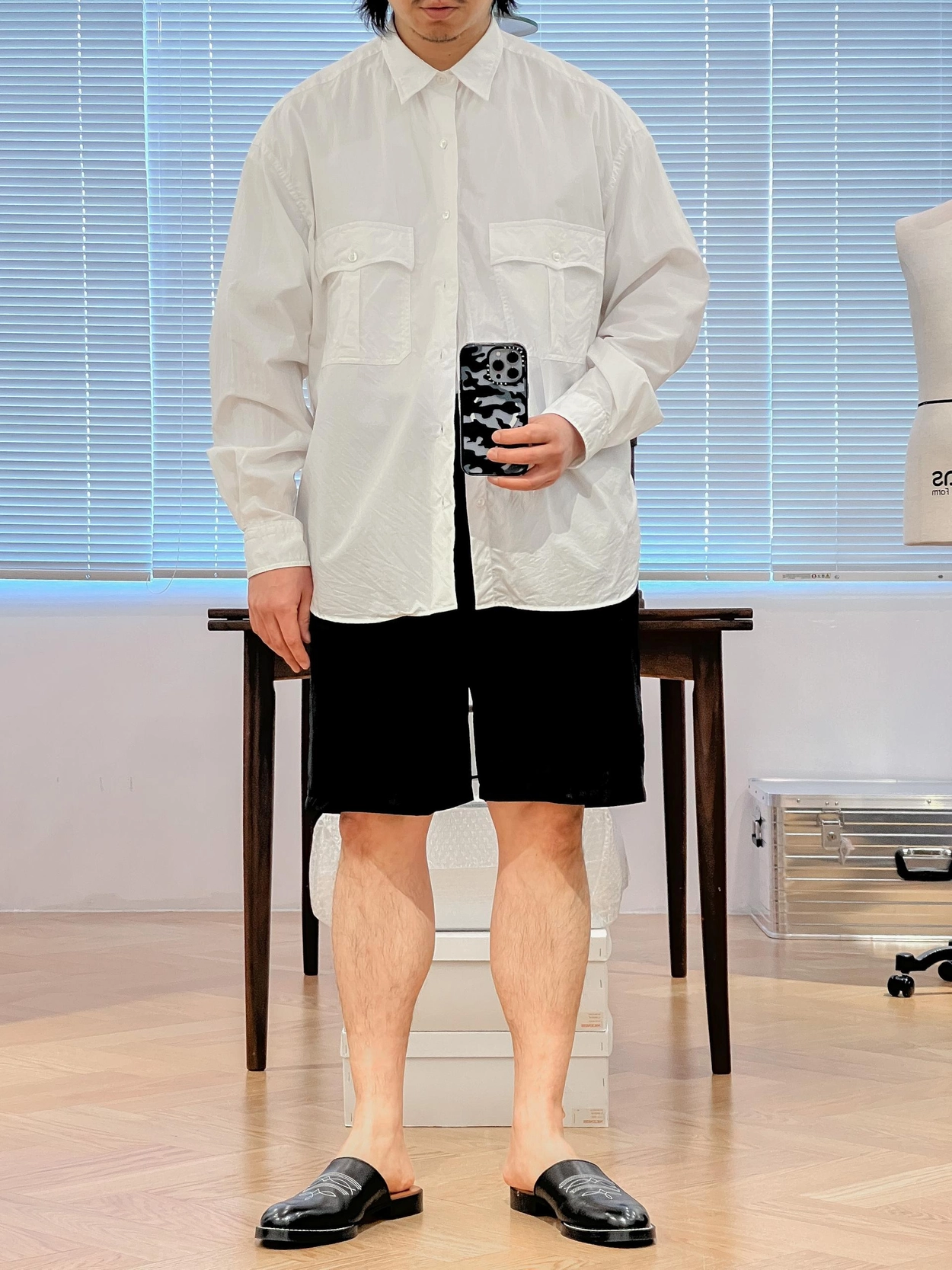 Porter Classic [포터 클래식] - Poplin Peace Shorts - Black
