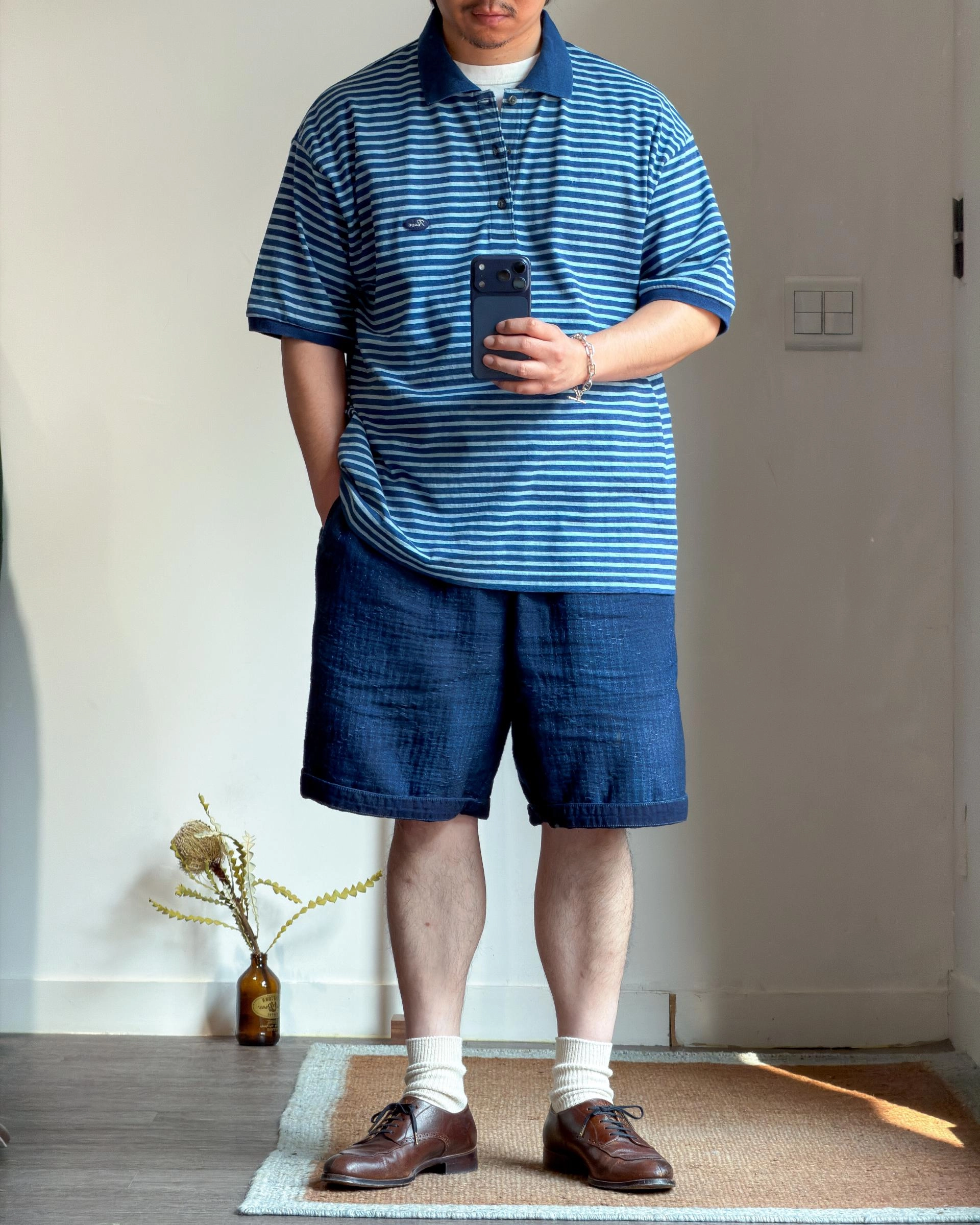 Porter Classic [포터 클래식] - H/W Indigo Border Polo Shirt - Blue