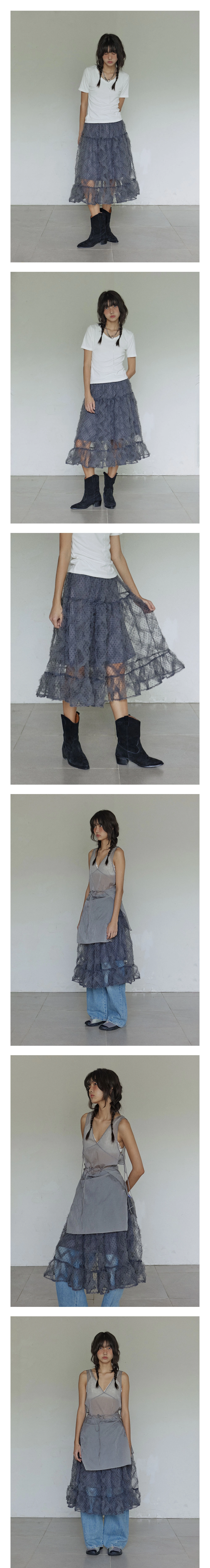 HOKUSPOKUS ■ Polka dot frill skirt Polka dot frill skirt / Grey : HOKUSPOKUS (호쿠스포쿠스)
