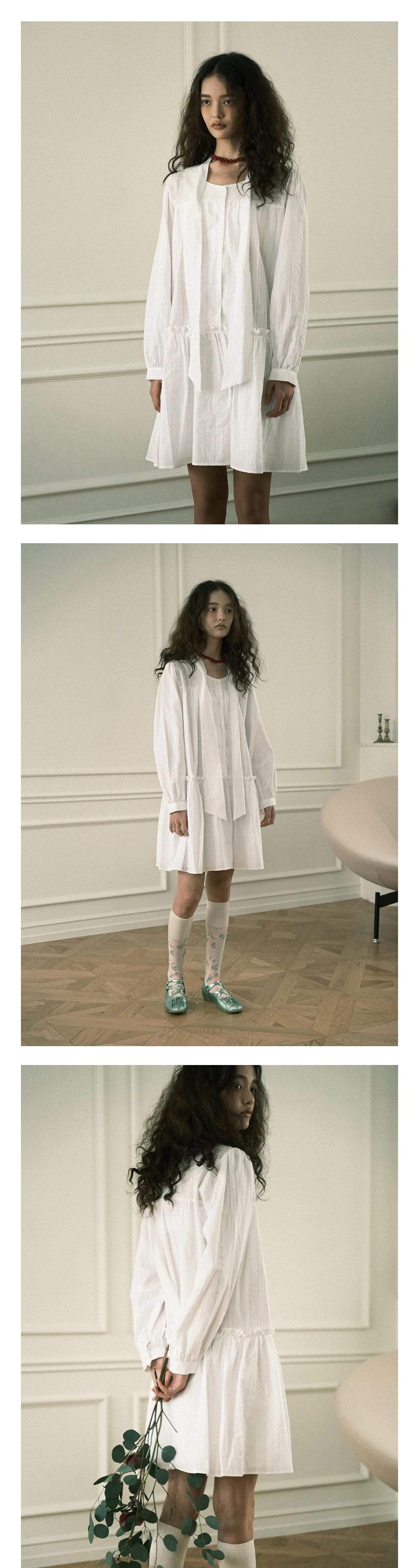 韓国商品/HOKUSPOKUS Innocent tie dress Innocent tie dress / White : HOKUSPOKUS (호쿠스포쿠스)