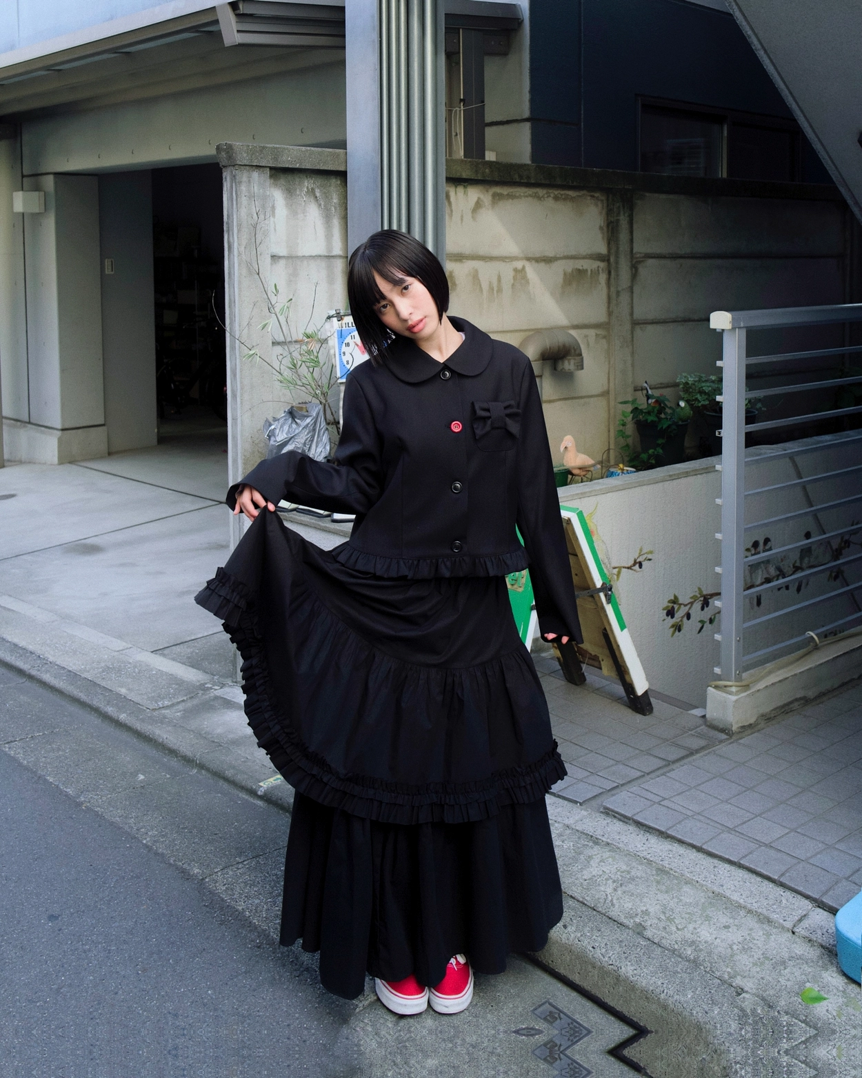 ジャケット・アウター LO AXUAL PETER PAN COLLAR RIBBON JACKET PETER PAN COLLAR RIBBON JACKET_BLACK (9차 재입고) : LO AXUAL