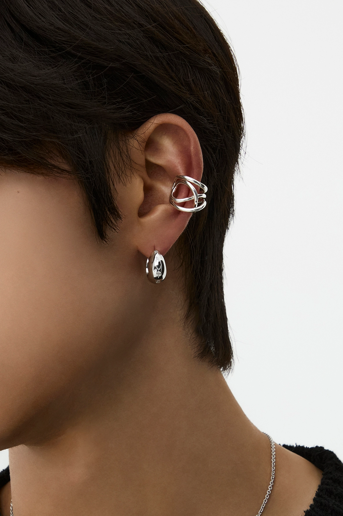 【HYERES LOR】25SS★ Silver W Double Wave One-Touch Earrings Designer fashion, Seoul-fully created | W Concept