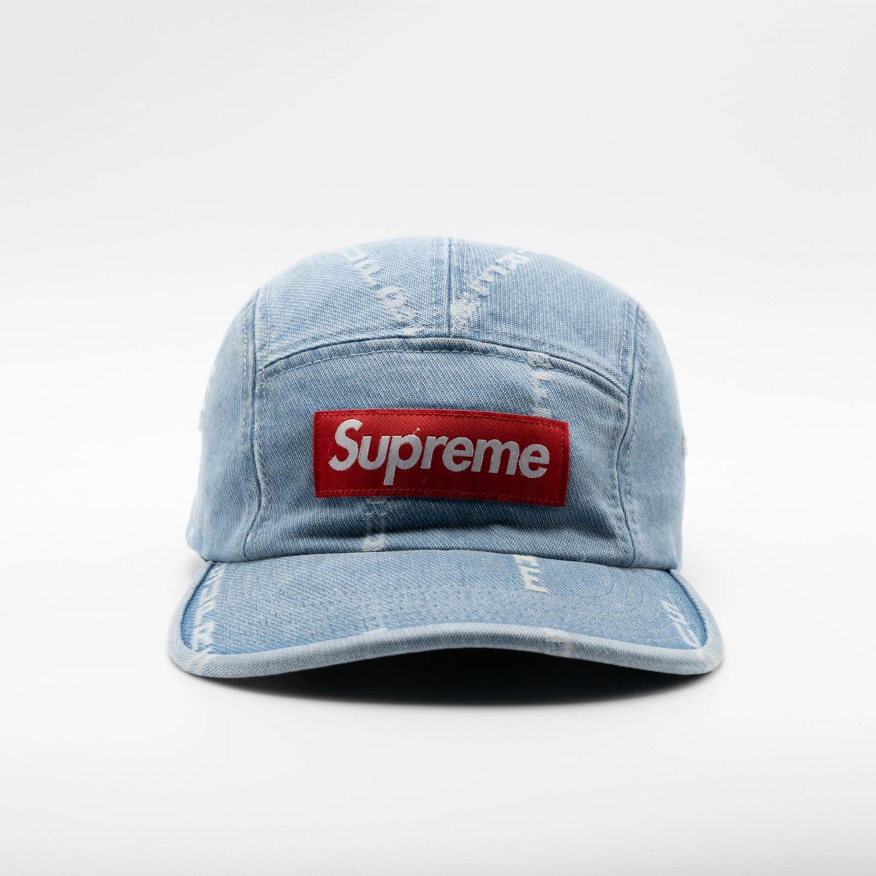 SUPREME LOGO STRIPE JACQUARD DENIM CAMP CAP BLUE 20FW : Paramade