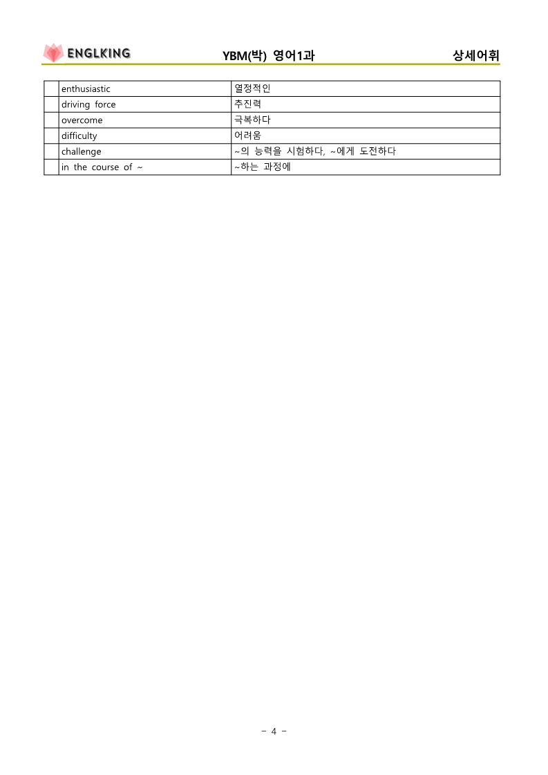 영어 ybm(박) 상세어휘 (9과) : ENGLKING