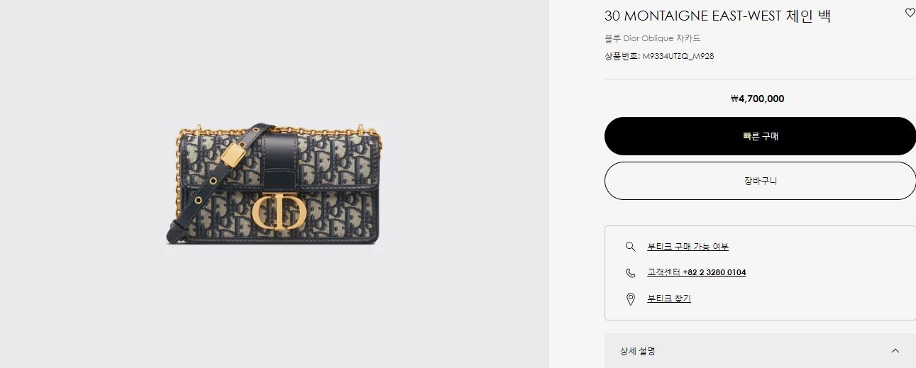 디올 30 몽테인 블루 이스트웨스트 체인백 / 레플리카사이트-엑스피어