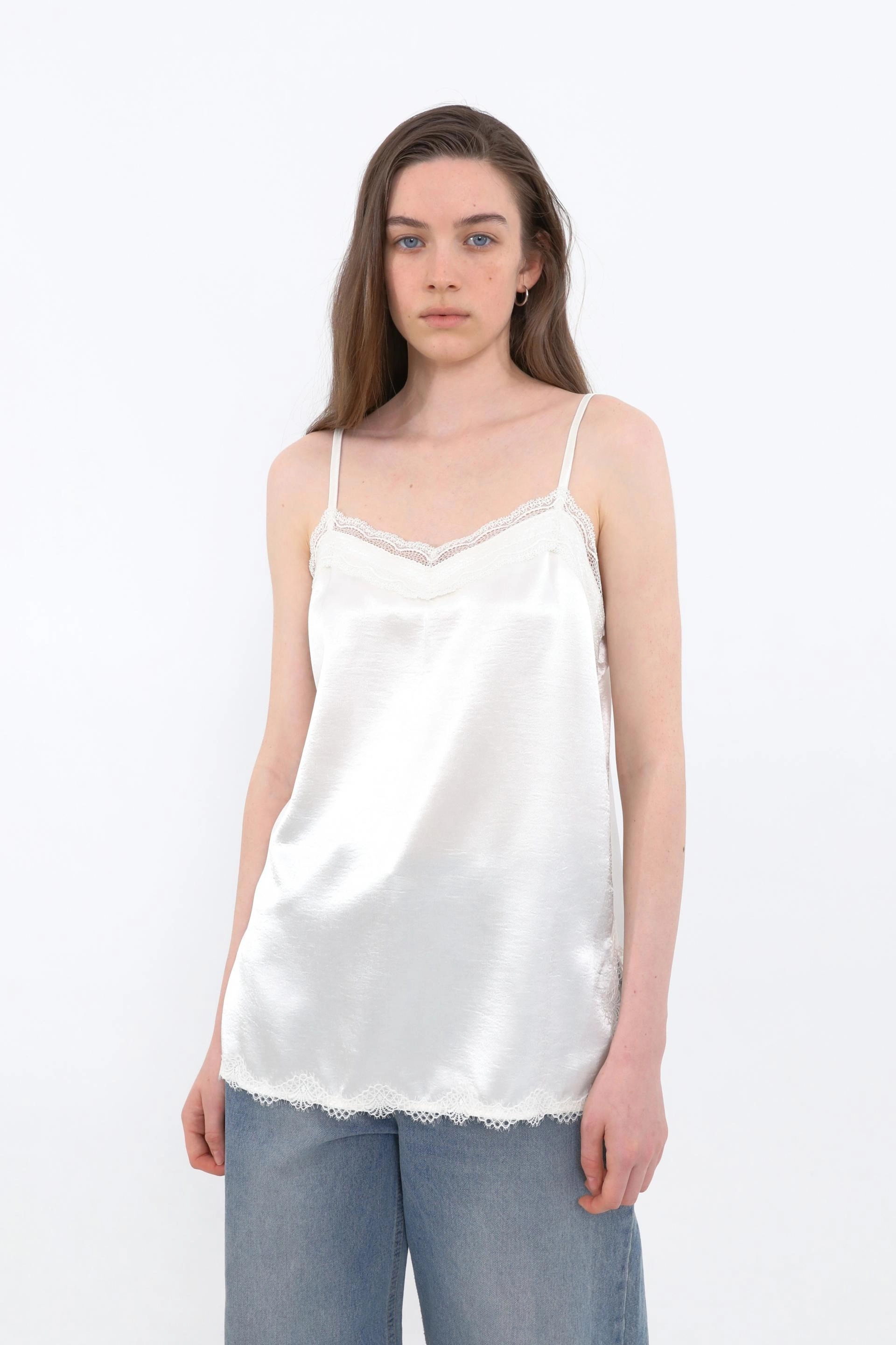 Lace Satin Slip Camisole [Ivory] : MUARMUS