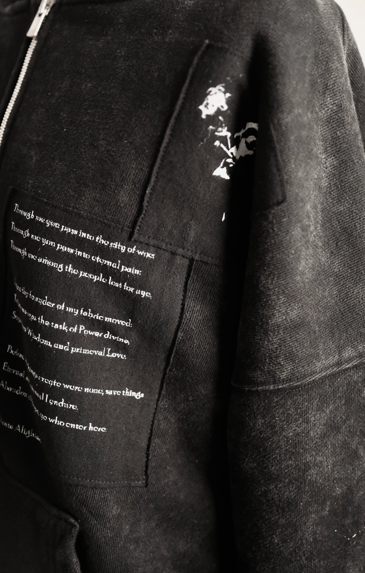 Smoke washed patch zip hoodie - black : EMOstanceclub