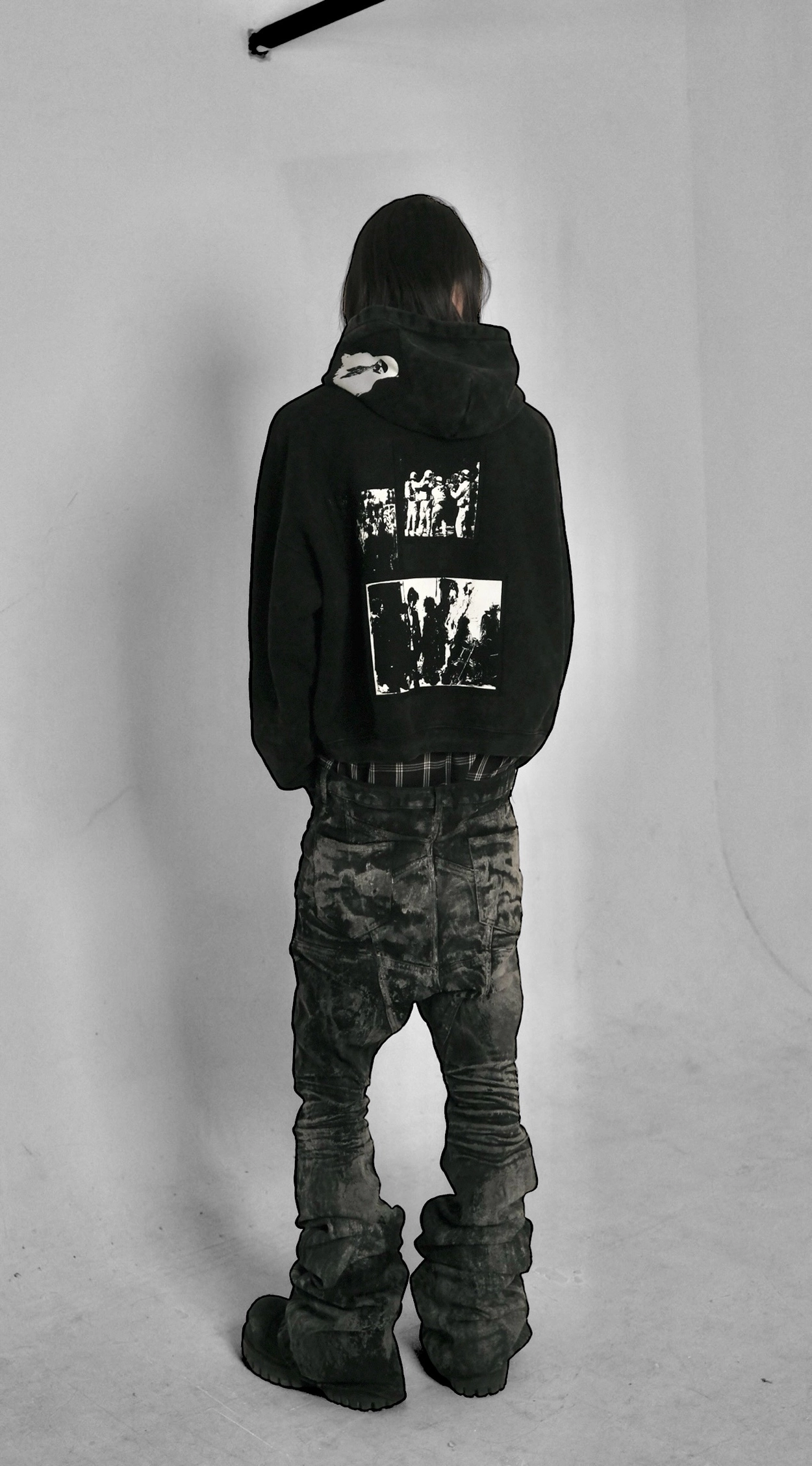 Smoke washed patch zip hoodie - black : EMOstanceclub