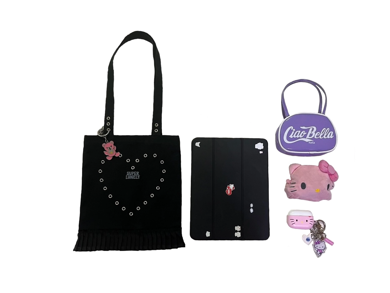 【Superlonely】Heart eyelet frill canvas bag Heart eyelet frill canvas bag : SUPER LONELY