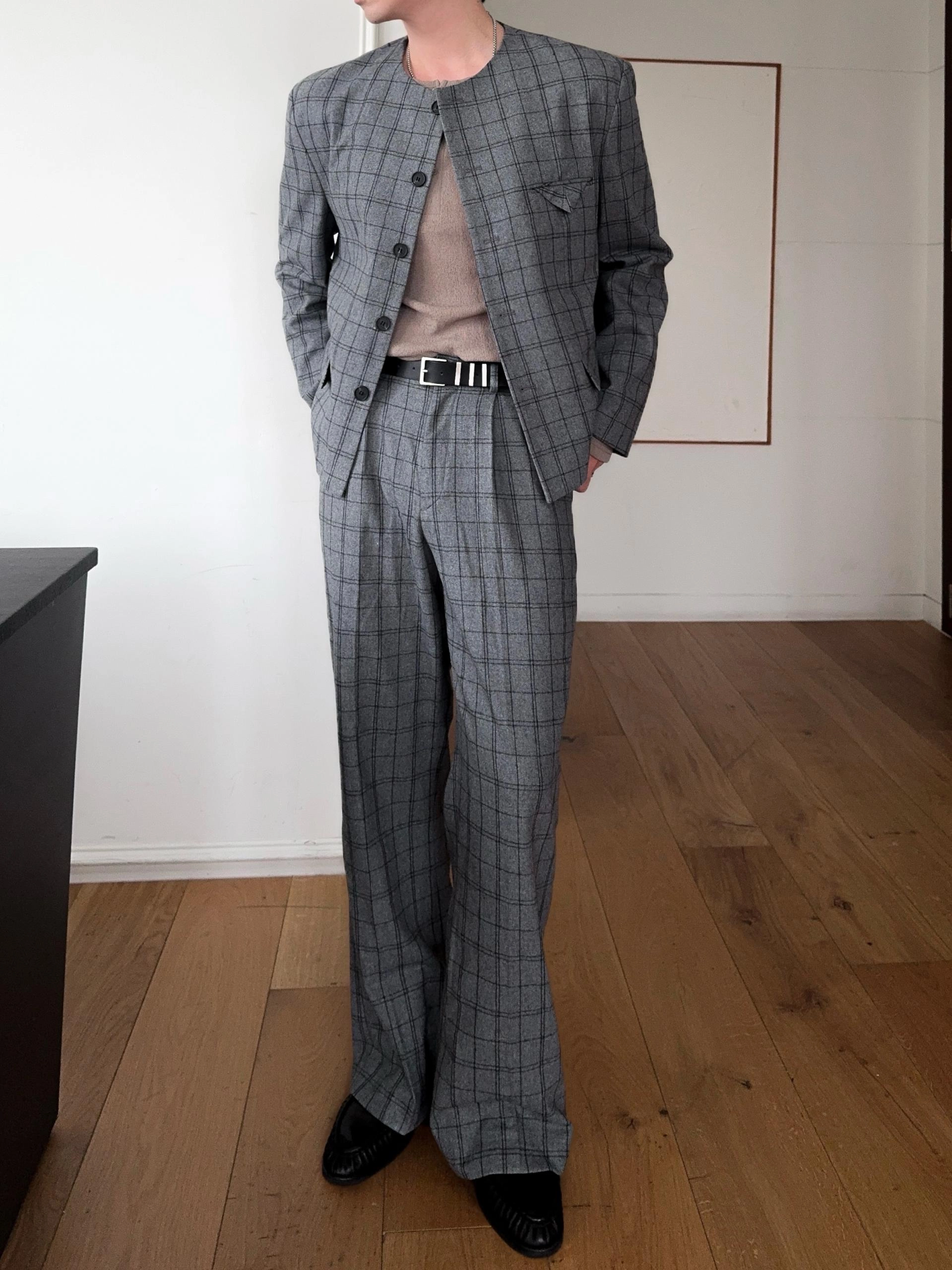 (셋업가능) 메이트 마이크로 체크 라운드 자켓 2COL
