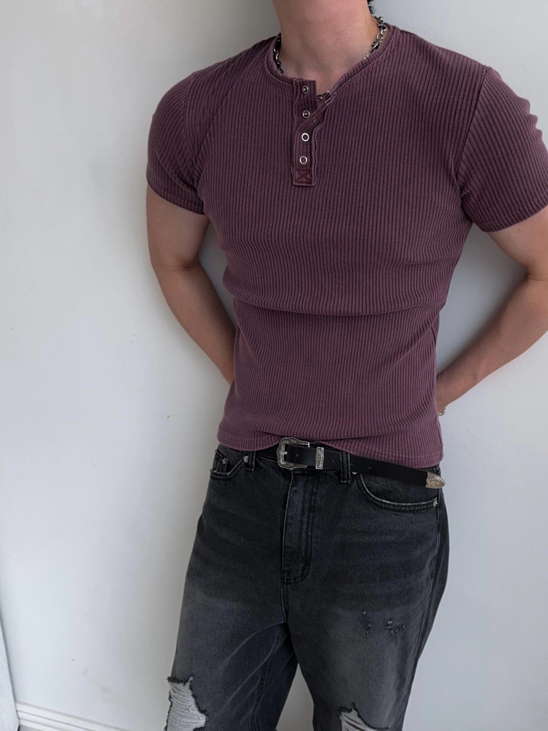 【MUSCLE FIT】Dest Pigment亨利領短袖T卹，4種顏色可選