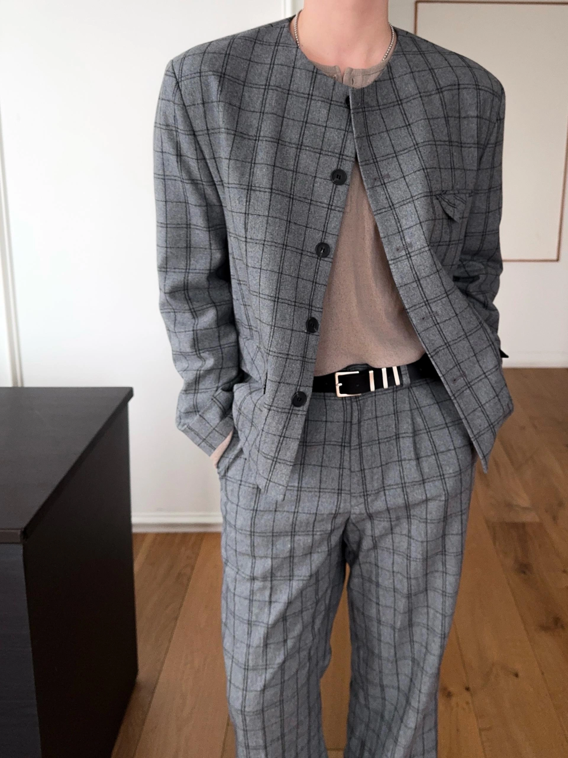 (셋업가능) 메이트 체크 반밴딩 플레어 팬츠 2COL