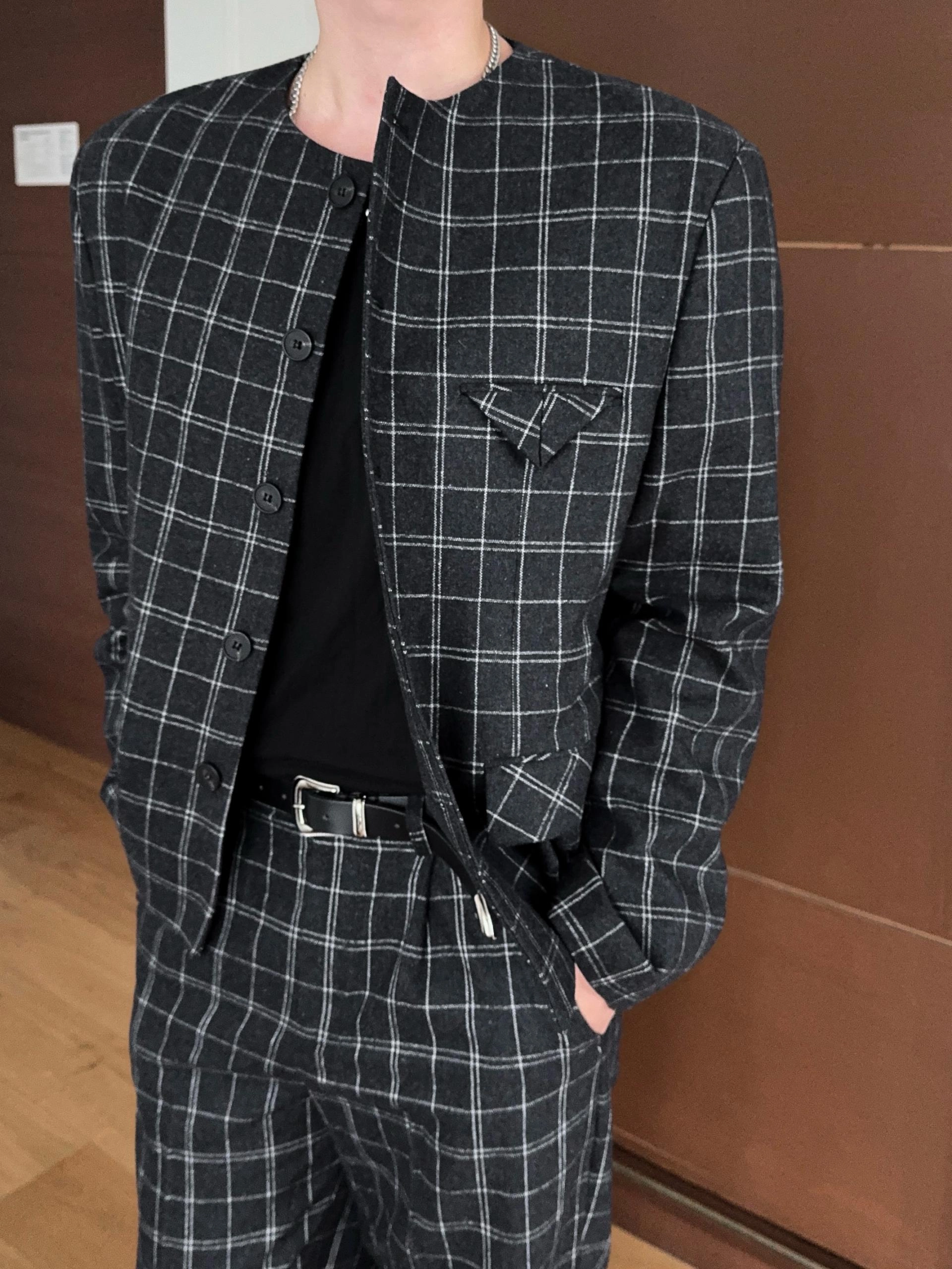 (셋업가능) 메이트 마이크로 체크 라운드 자켓 2COL