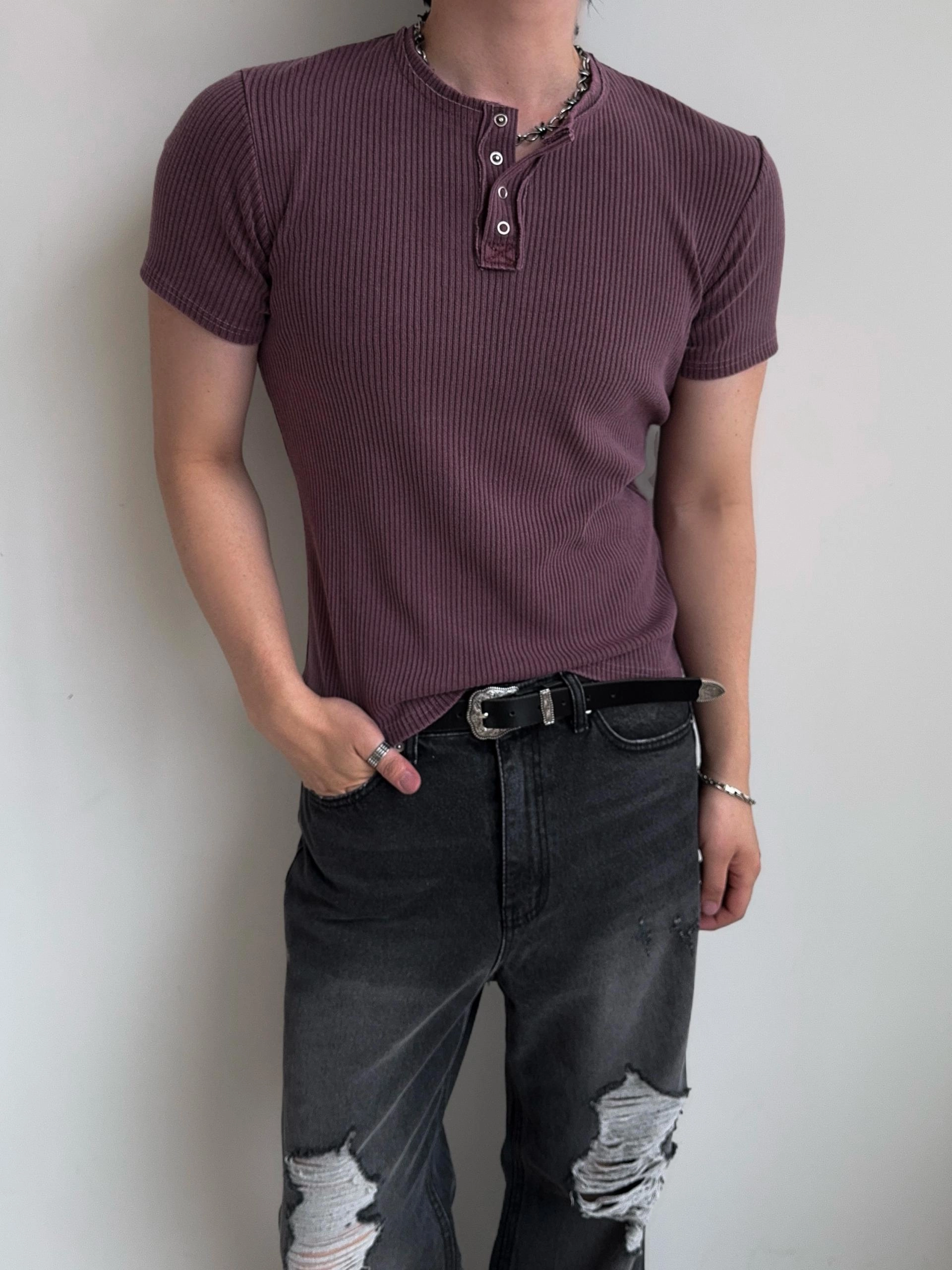 【MUSCLE FIT】Dest Pigment亨利領短袖T卹，4種顏色可選