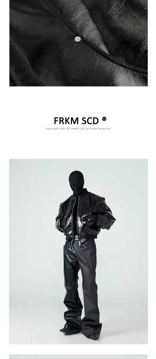 FRKM Shiny Vegan Leather Baseball Jacket : 네버씬비포(neverseenbefore)