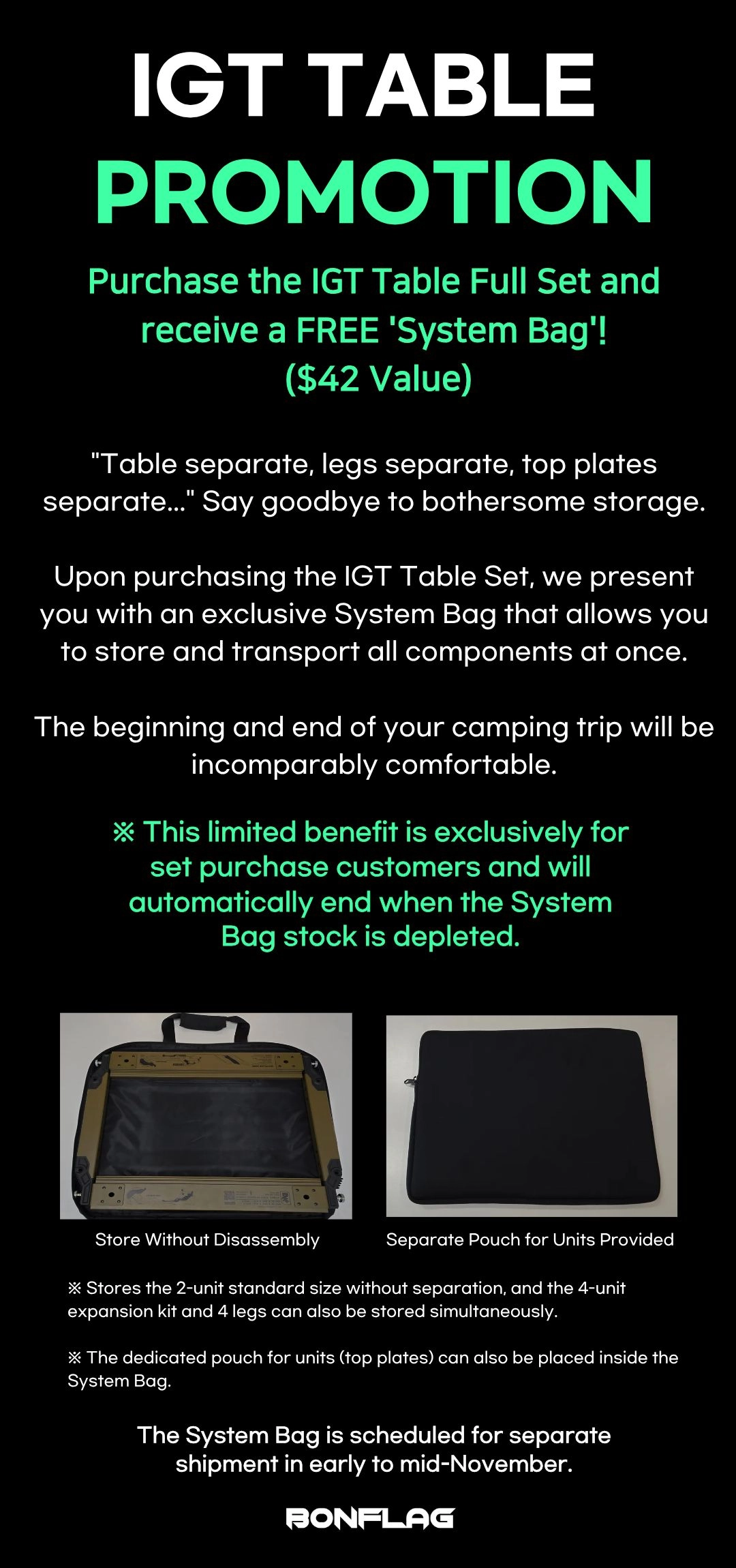bonflag ４ユニットテーブルセット　ブラックカラー Axis IGT Table 4 Unit Set - Design Version : Camping Gear, Air