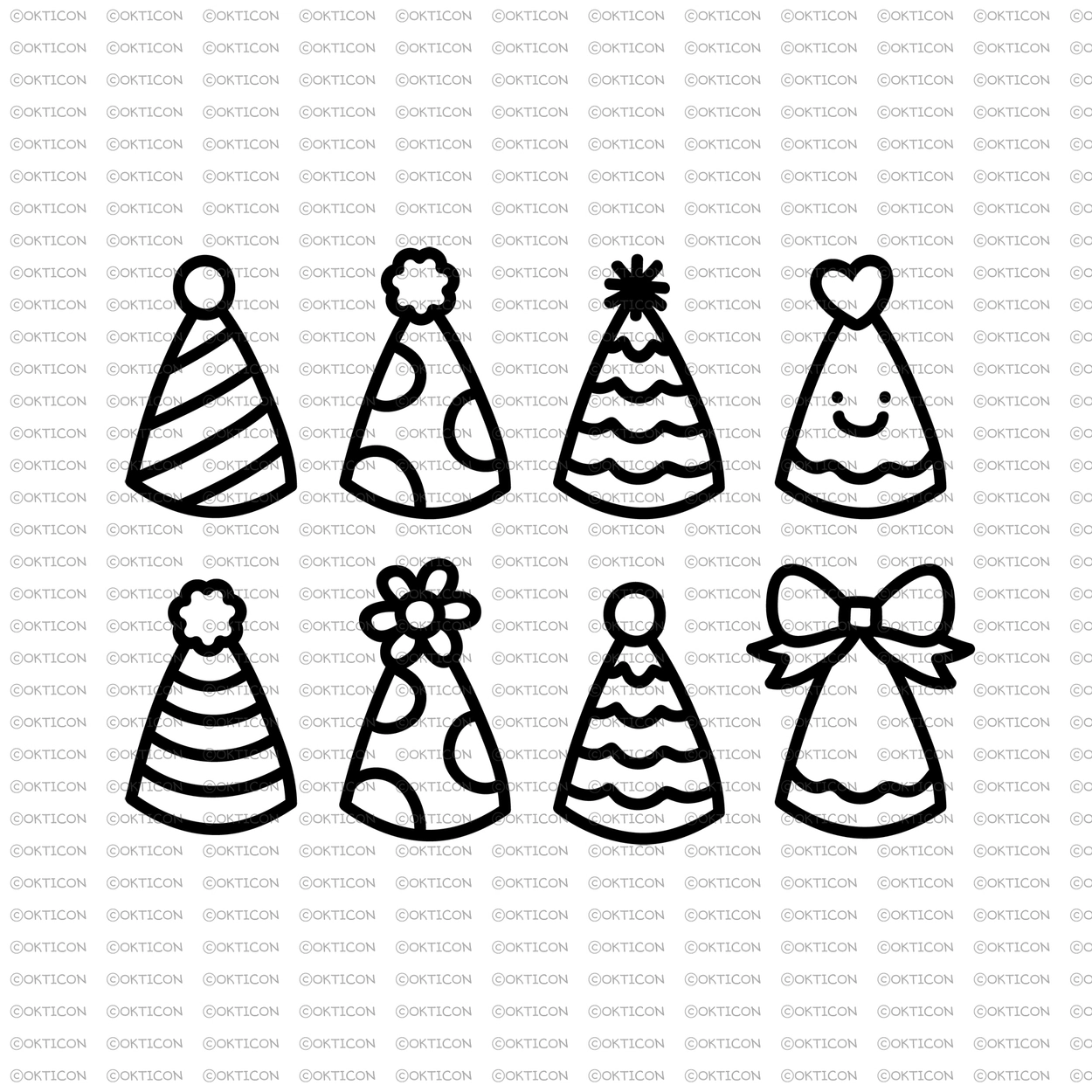 생일 고깔모자 파티햇 아이콘 세트, image size:1250x1250