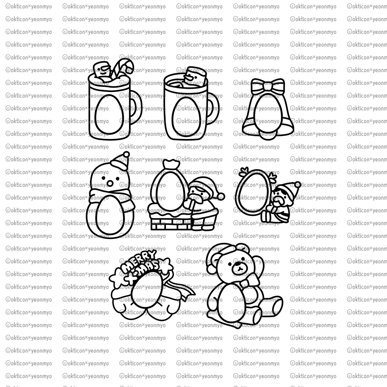 오케이티콘 크리스마스 킨더 프레임 아이콘 세트 (라인+컬러), image size:1250x1250