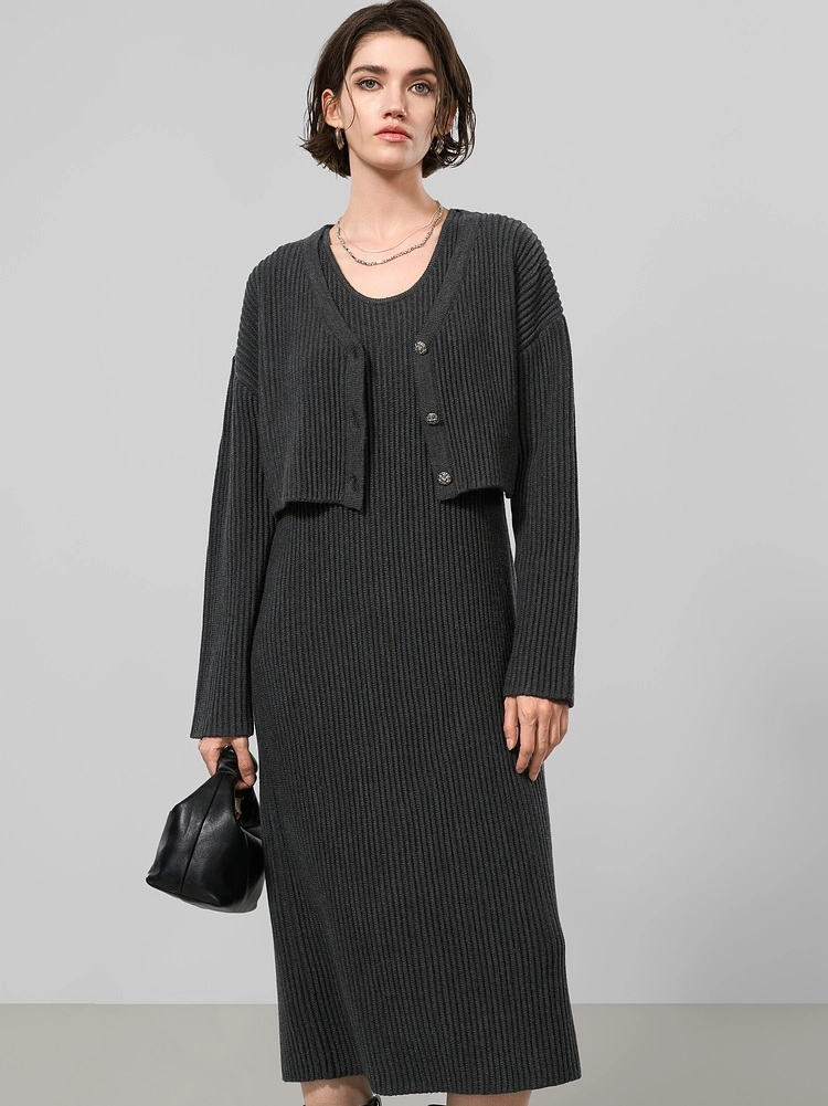 Winter New Female Chic Woolen Two-Piece Sets Christmas Red Hepburn Style Jacket + Plaid Suspender Dress Suits main image 1
