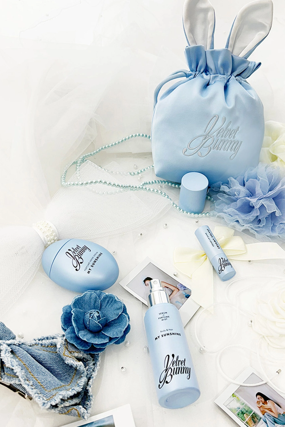 バニーポーチセット：ブルー : ベルベットバニー：100％ヴィーガン