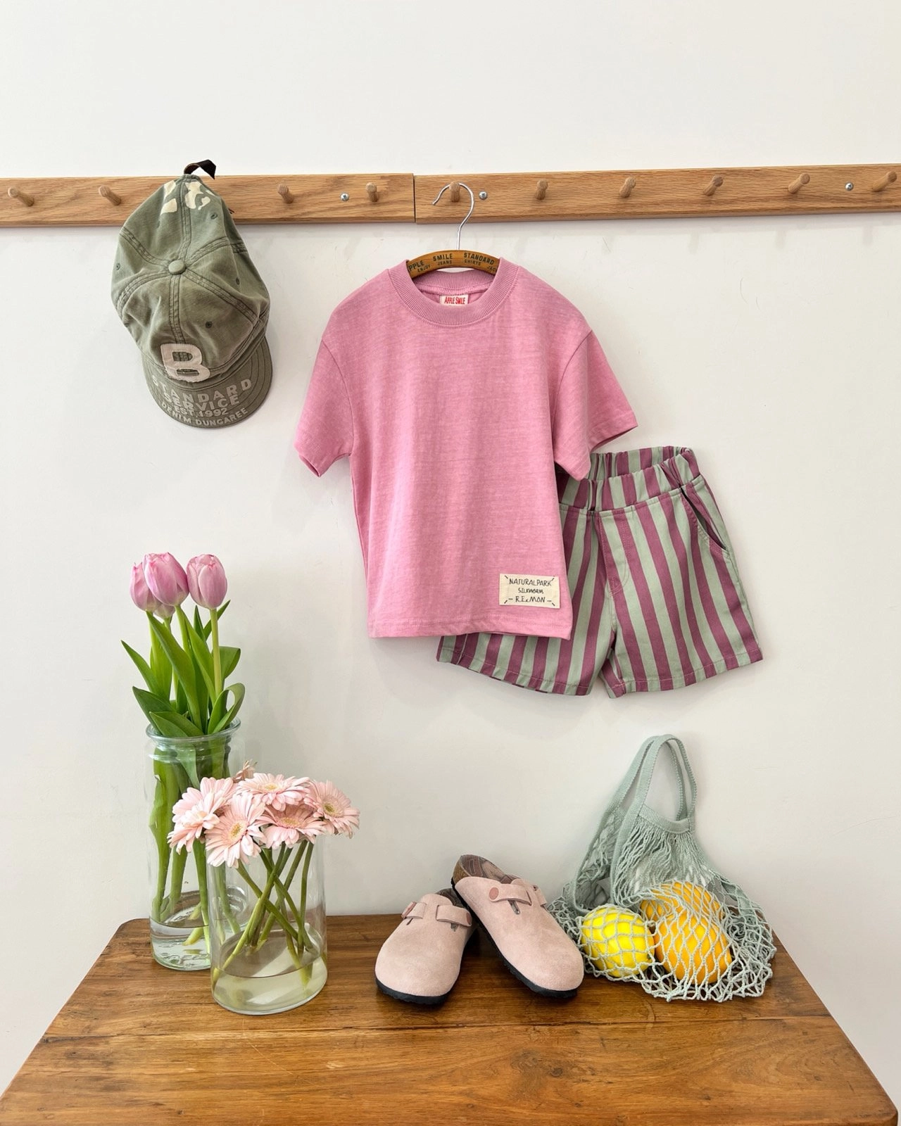 Apple Smile Border Stripe Shorts Mint