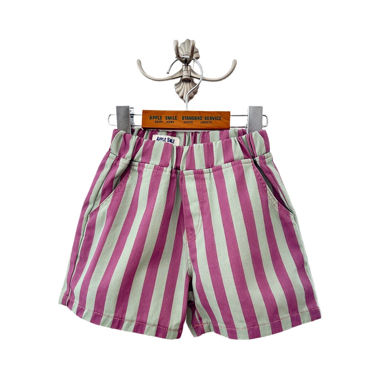 Apple Smile Border Stripe Shorts Mint
