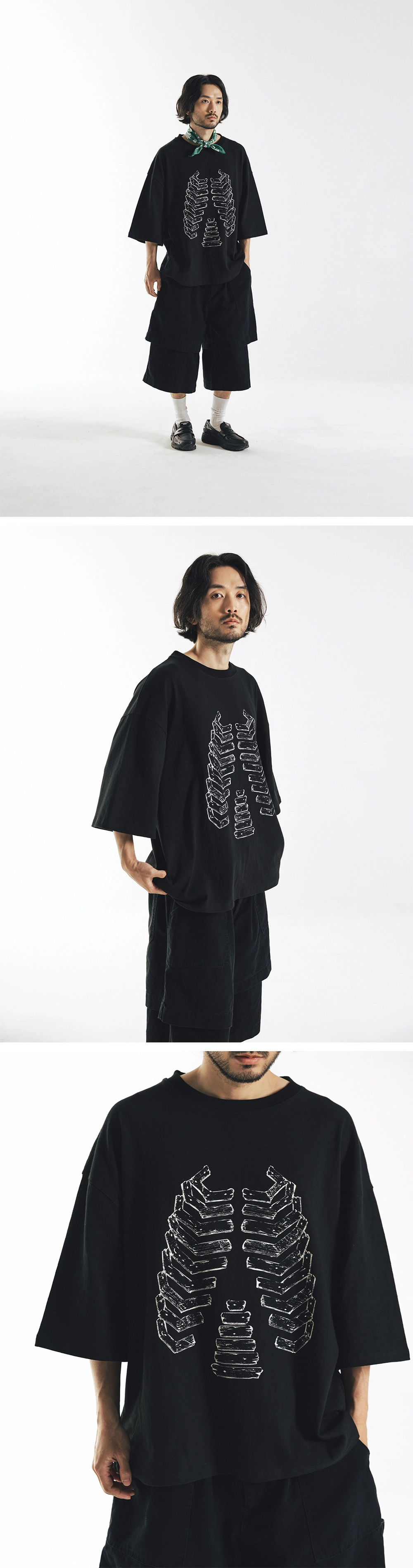 ANGLAN x HEKA] Wood Bone Half Tee - BLACK