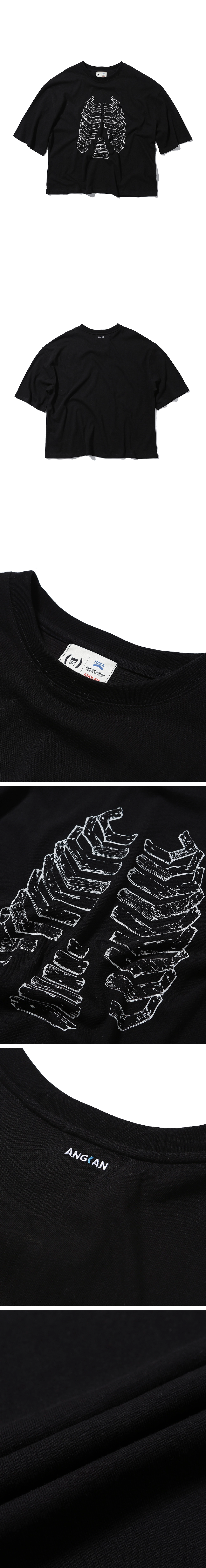 ANGLAN x HEKA] Wood Bone Half Tee - BLACK