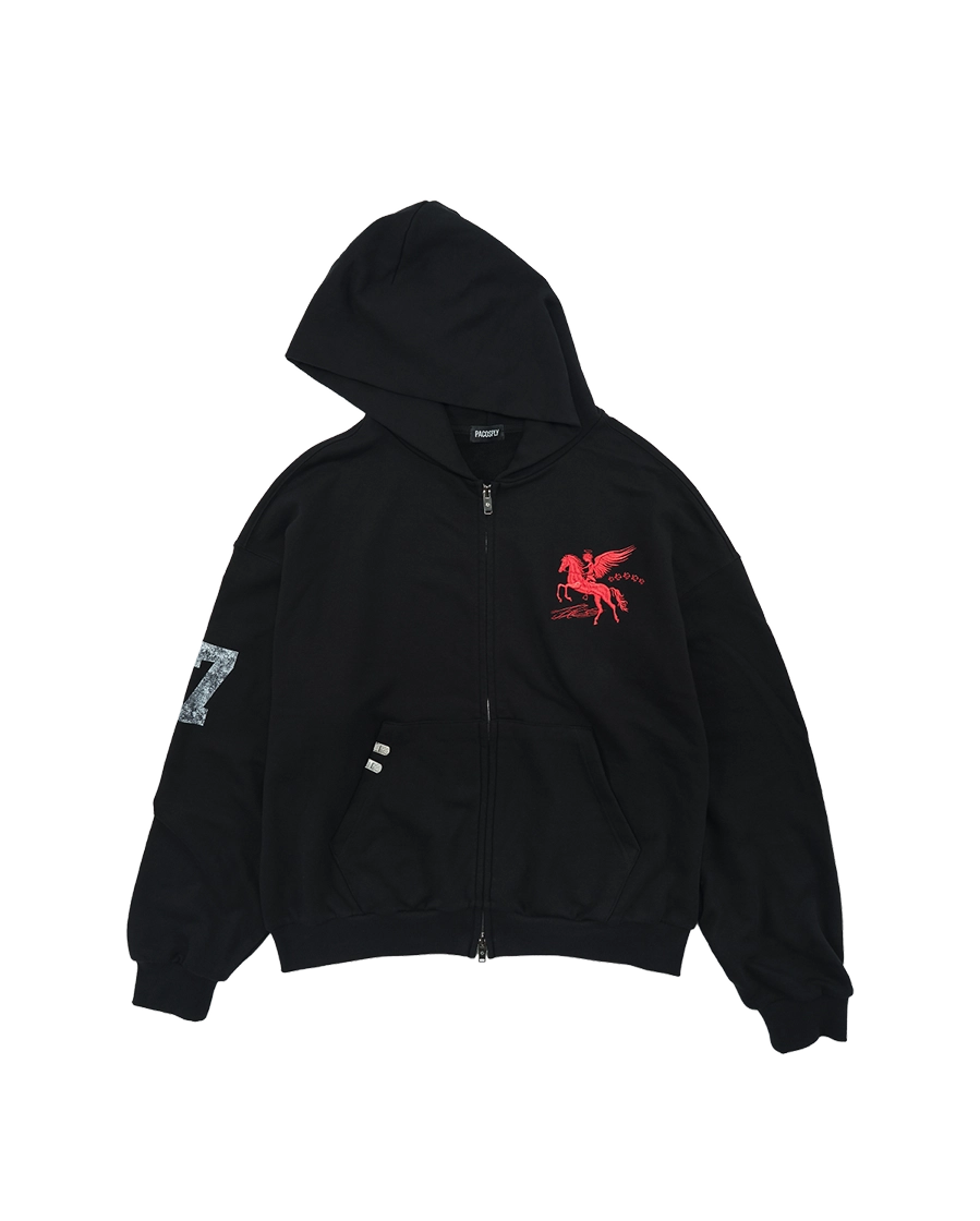 FALLING ANGEL ZIP UP HOODIE - BLACK : PACOSPLY