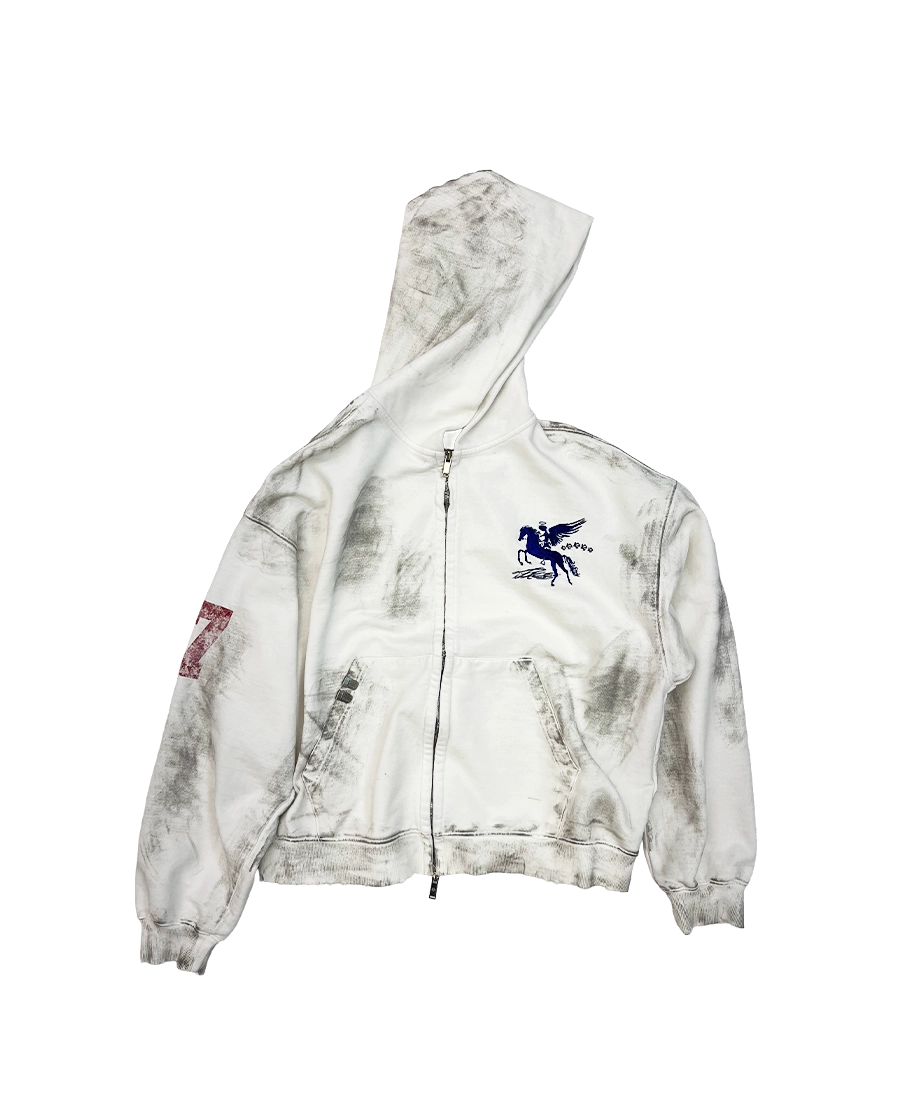 DIRTY FALLING ANGEL ZIP-UP HOODIE - DIRTY WHITE : PACOSPLY
