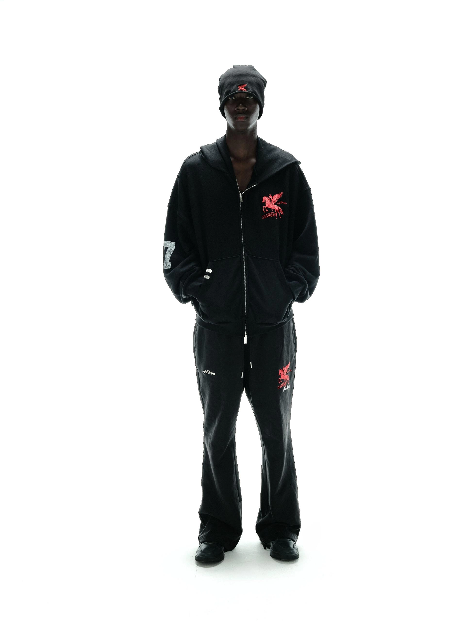FALLING ANGEL ZIP UP HOODIE - BLACK : PACOSPLY