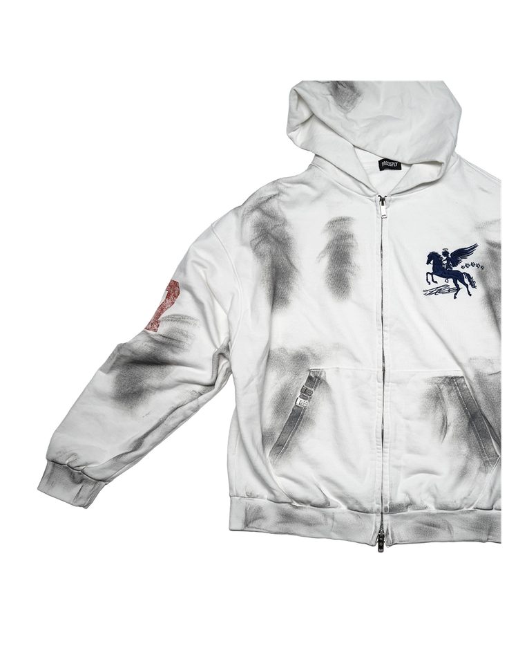 DIRTY FALLING ANGEL ZIP-UP HOODIE - DIRTY WHITE : PACOSPLY