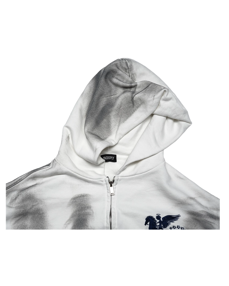 DIRTY FALLING ANGEL ZIP-UP HOODIE - DIRTY WHITE : PACOSPLY