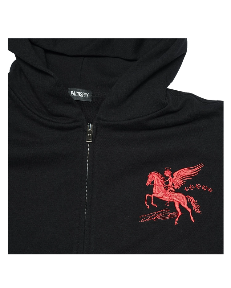 FALLING ANGEL ZIP UP HOODIE - BLACK : PACOSPLY
