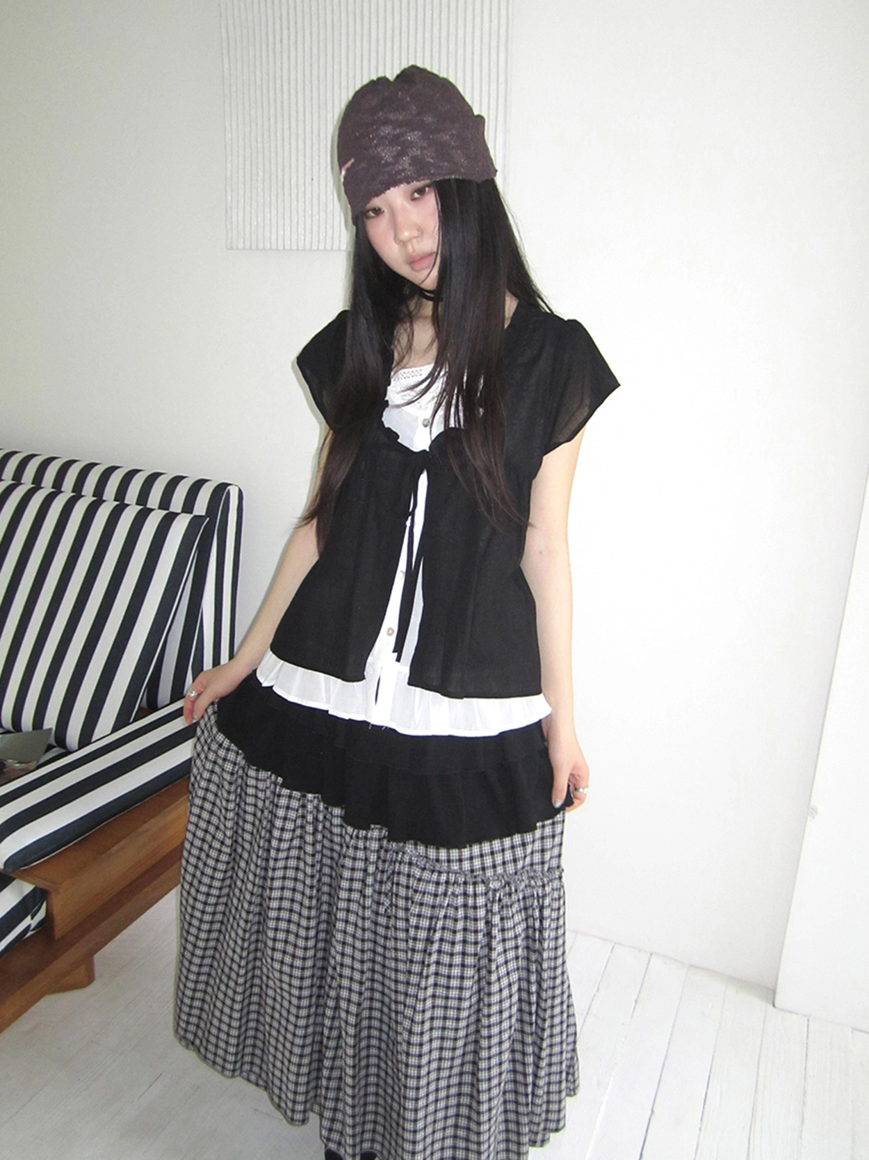 패션 바이 카카오 | [🌺필수템] 유후 레이어드 리본 끈 초커 발레코어 크롭 나시, image size:1250x1667